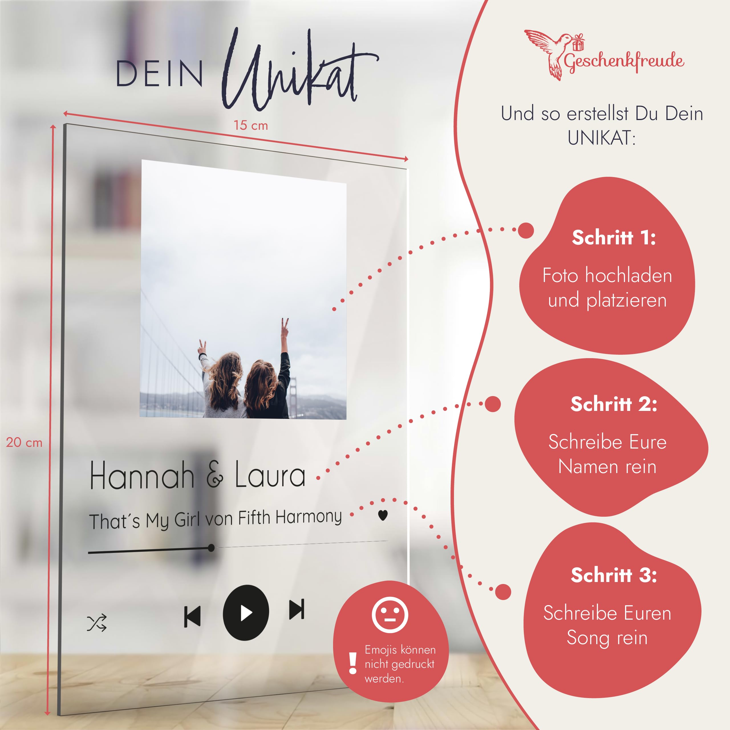 Song Cover Glas Bild Personalisiert - Fotogeschenk 20x15cm Mit Eigenem Foto