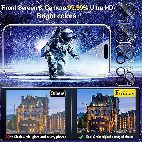 Miniatura 6 de Ferilinso Paquete de 4 protectores de pantalla para iPhone 15 Pro con 4 protectores de lente de cámara de vidrio templado, compatible con fundas de