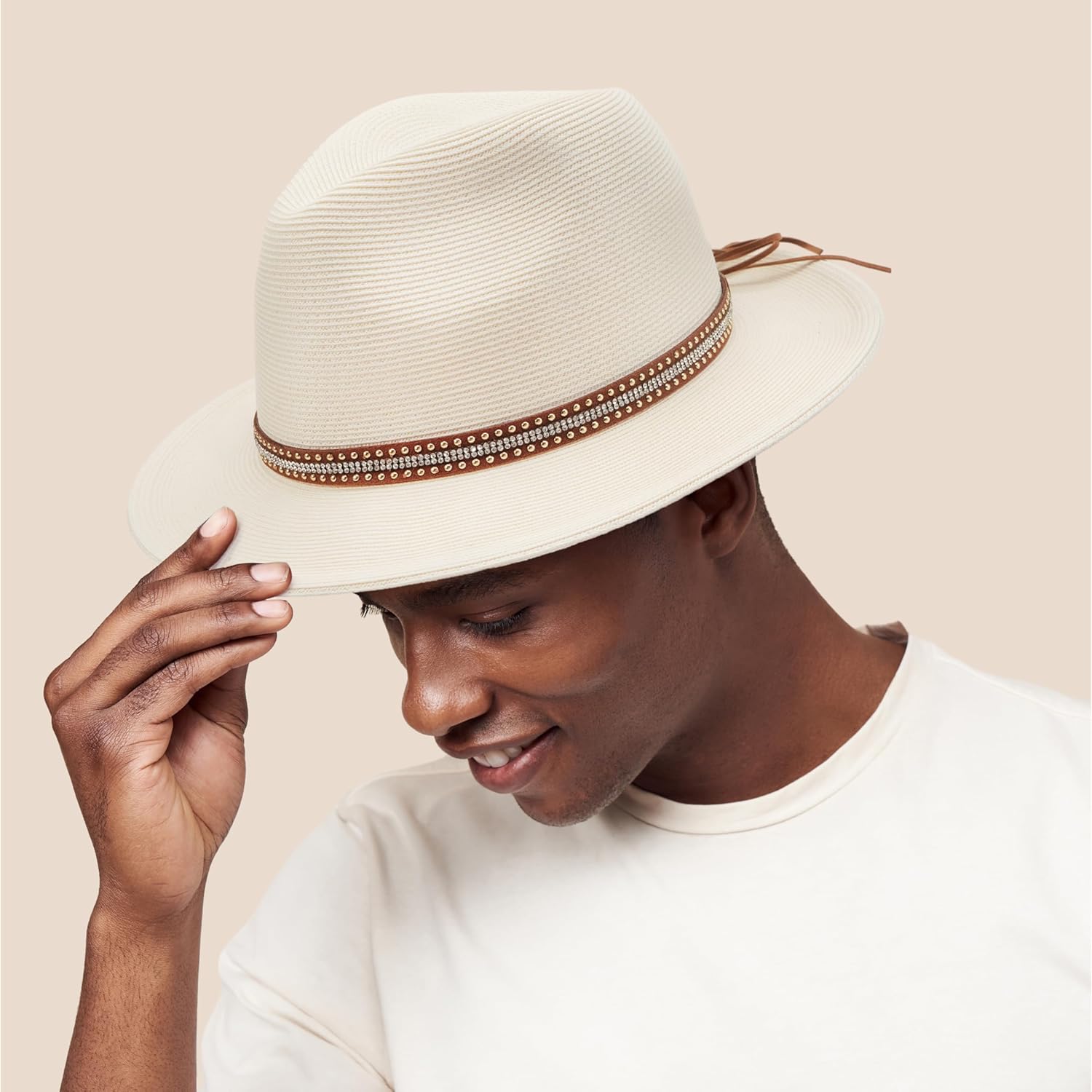 Pineapple&Star Sun Straw Fedora Beach Hat Fine Braid UPF50+ for Unisex