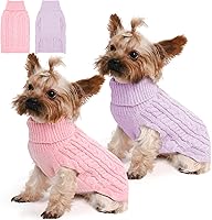 Lorehelina 2-Pack Cable Knit Turtleneck Dog Sweaters for Small Dogs - Pink & Purple, Stretchy Warm Pullover for Chihuahua, Yorkie, Pomeranian (Size S)