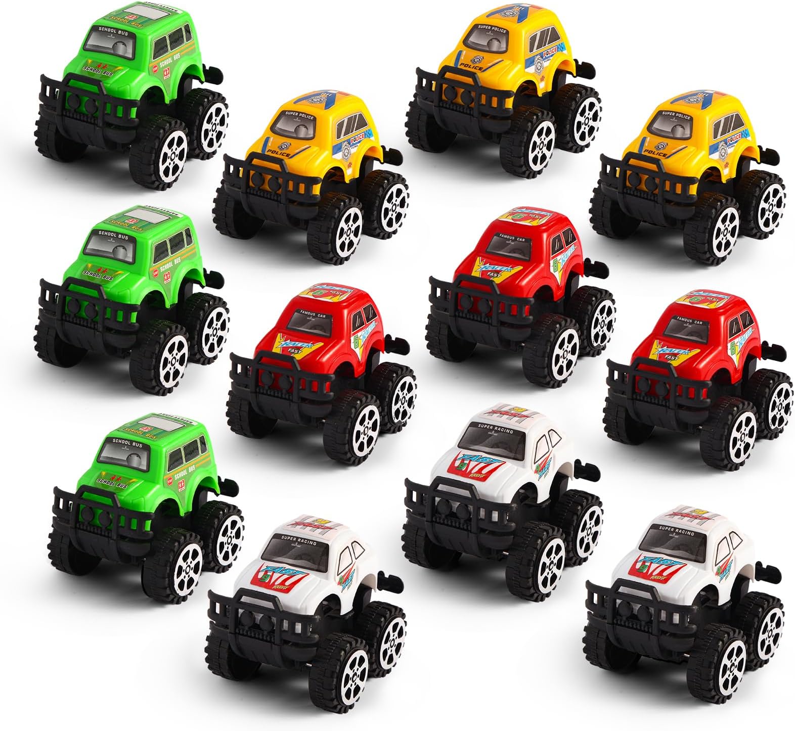 Manmel 12 Pack Pull Back Cars for Kids, Bulk Mini Racing Vehicles Monster Truck Toys Party Favors for Toddlers, Pinata Fillers, Goodie Bag Stuffers, Classroom Prizes for Boys Girls