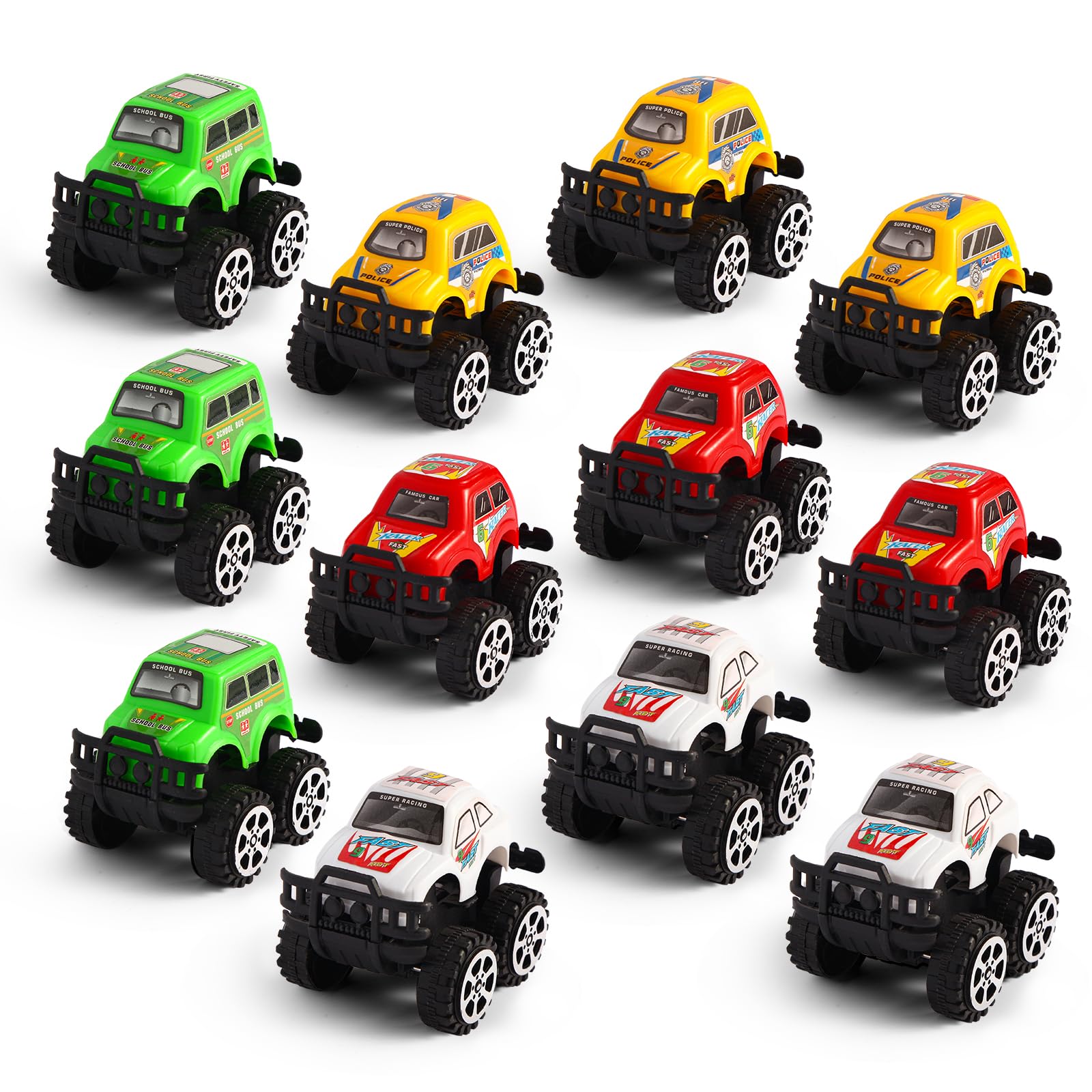 12 Pack Pull Back Cars for Kids, Bulk Mini Racing Vehicles Monster Truck Toys Party Favors for Toddlers, Pinata Fillers, Goodie Bag Stuffers, Classroom Prizes for Boys Girls