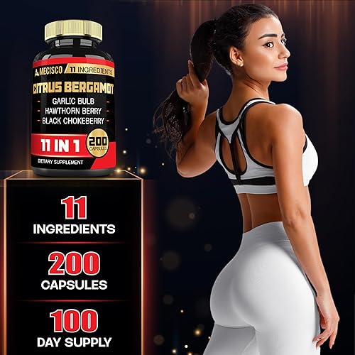 Miniatura 5 de Mecisco Suplemento de bergamota cítrica 11 en 1 de 1000 mg con hoja de olivo, baya de espino, guggul, ajo y más, apoya la inmunidad, el sistema