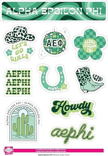Miniatura 5 de Alpha Epsilon Phi - Hoja de calcomanías de vinilo de diseño occidental con diseños oficiales, adhesivo extraíble, 10 calcomanías por hoja, por