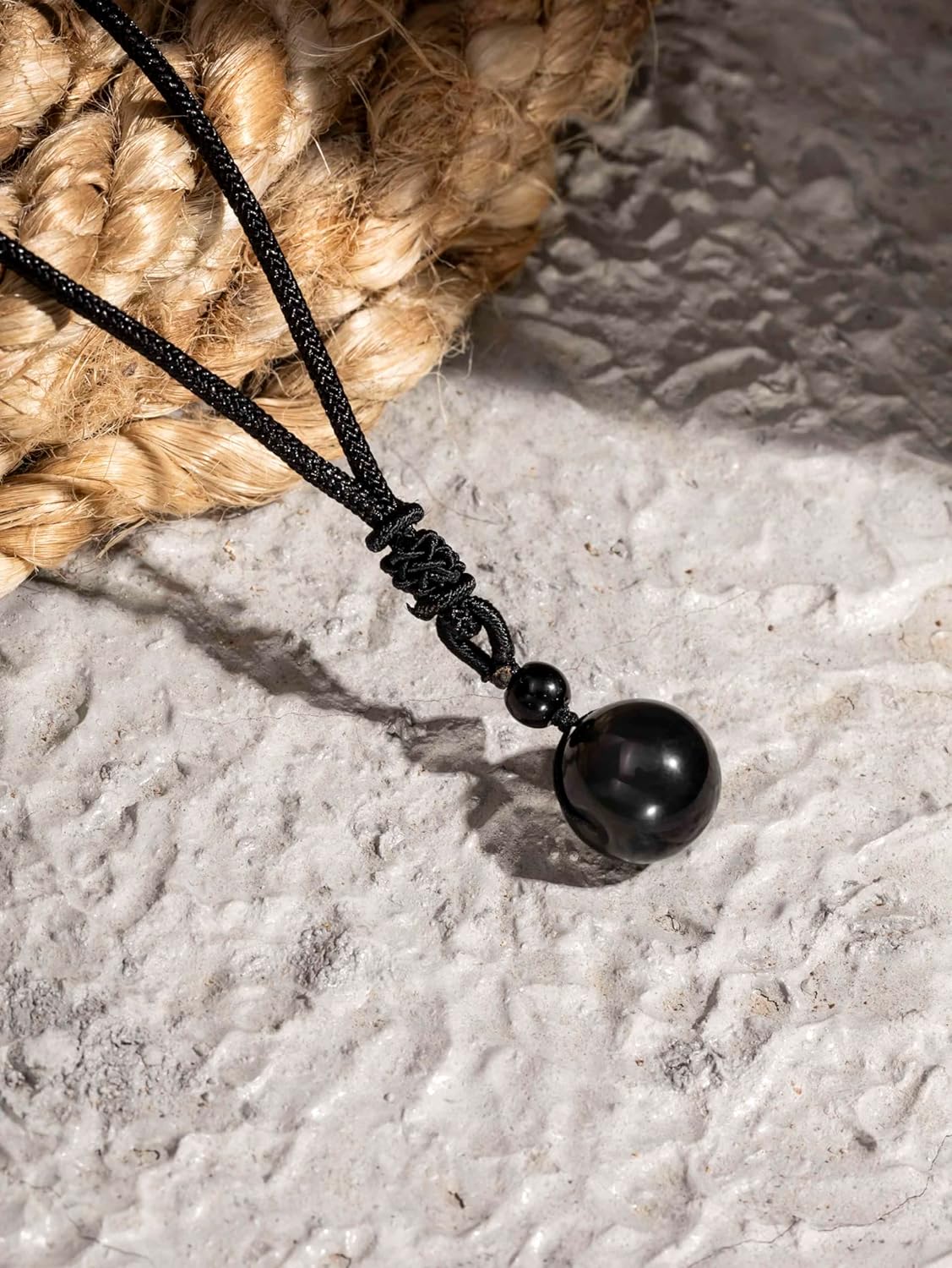 MINACHI Black Obsidian Sphere Pendant Necklace with Braided Cord, Healing Stone Jewelry Jewelry Gift for Men and Women - Image 3