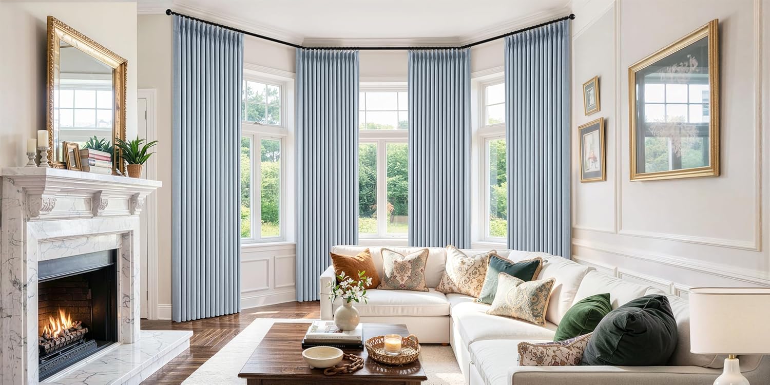 miulee pinch pleated 100% blackout curtains 96 inch long 4 panel set for bedroom thick linen memory trained pleat living room darkening back tab double layer thermal insulated drapes, chambray blue chambray blue 40"w x 96"l (pack of 4)