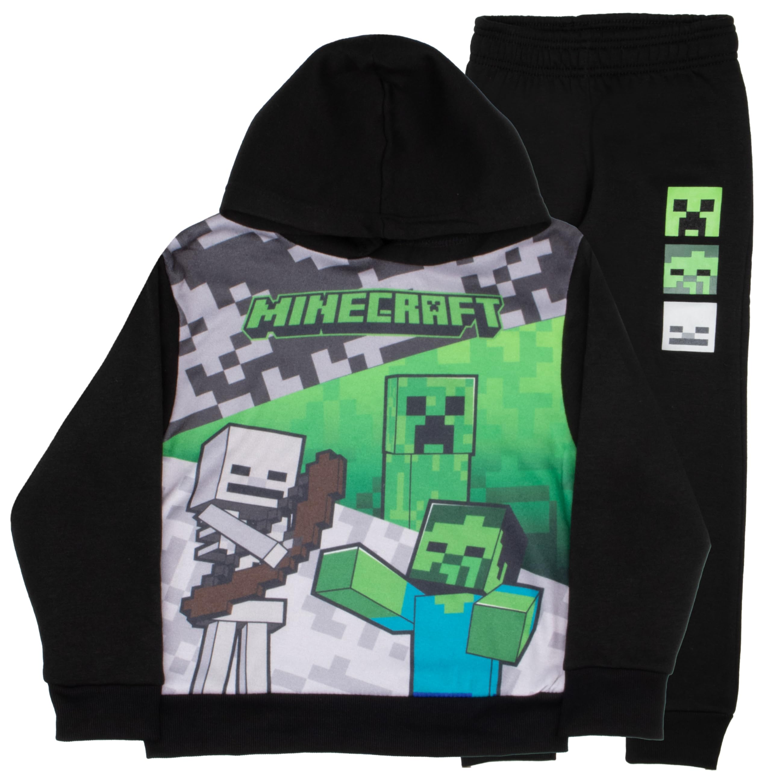 Minecraft Boys 2 Piece Fleece Pants Sets, Pullover Hoodie and Jogger Set for Boys