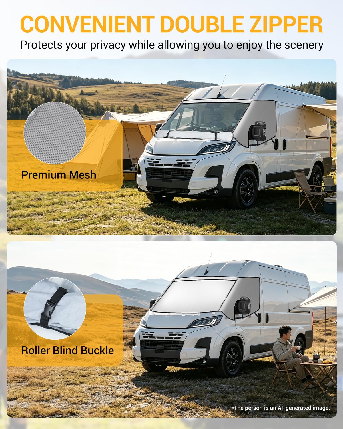 Ducato Funda Parasol para Parabrisas con Cremallera | Funda de Protección Térmica, con Malla de Privacidad, Compatible con P-eugeot Boxer C-itroen Relay X250/290