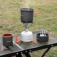 Vista 8 de Odoland Juego de ollas de camping con intercambiador de calor, juego de cocina con estufa de camping portátil, kit de comida de camping, incluye