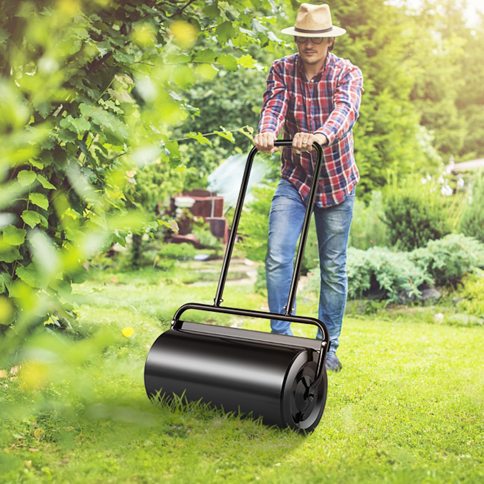 VEVOR Rullo da Giardino 46 L Acciaio Riempito Sabbia Acqua Maniglia Ergonomica