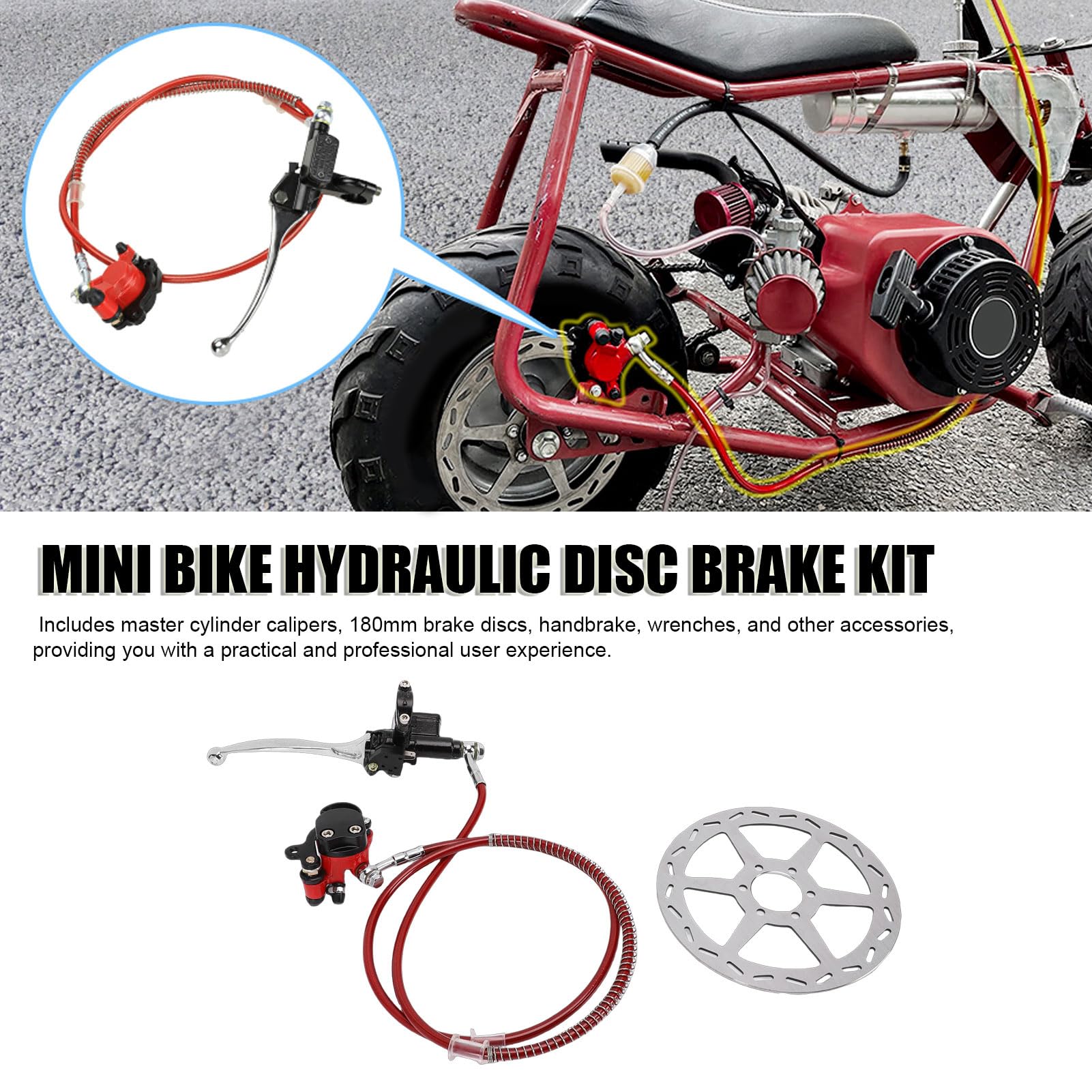 Kit freno a disco idraulico per mini bici frenante potente professionale per Baja Doodle Bug Dirt Bug DB30 Baja Blitz con rotore in acciaio inossidabile 180 mm