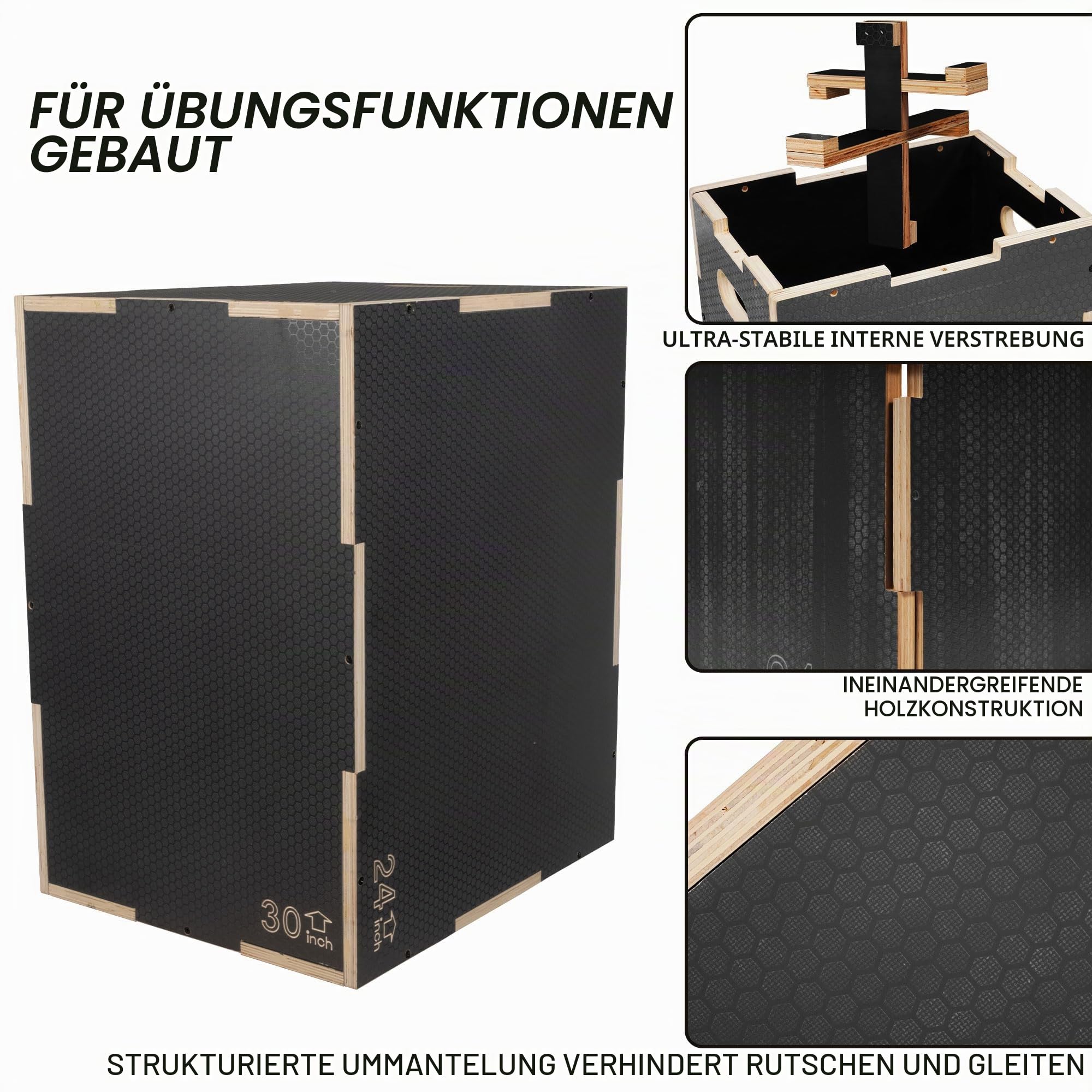 Signature Fitness 3-in-1 Plyo-Box aus rutschfestem Holz, Plyometrische Box, Sprungübung, mehrere Größen