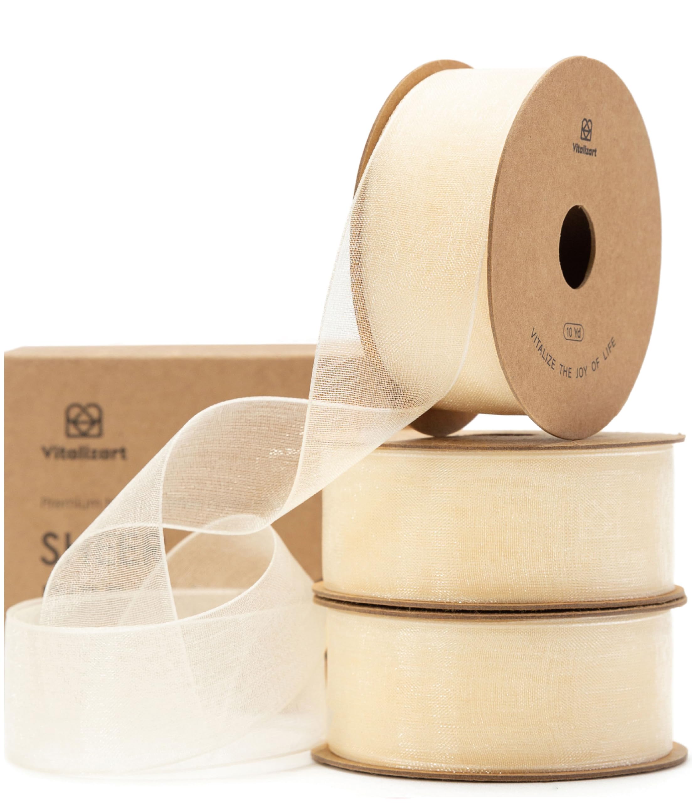 Vitalizart Ivory Cream Ribbon Organza Sheer Ribbon 1 inch x 30Yd Handmade Fabric Ribbons for Gift Wrapping Christmas Tree Crafts Bows Wedding Invitations Wreaths Wrap
