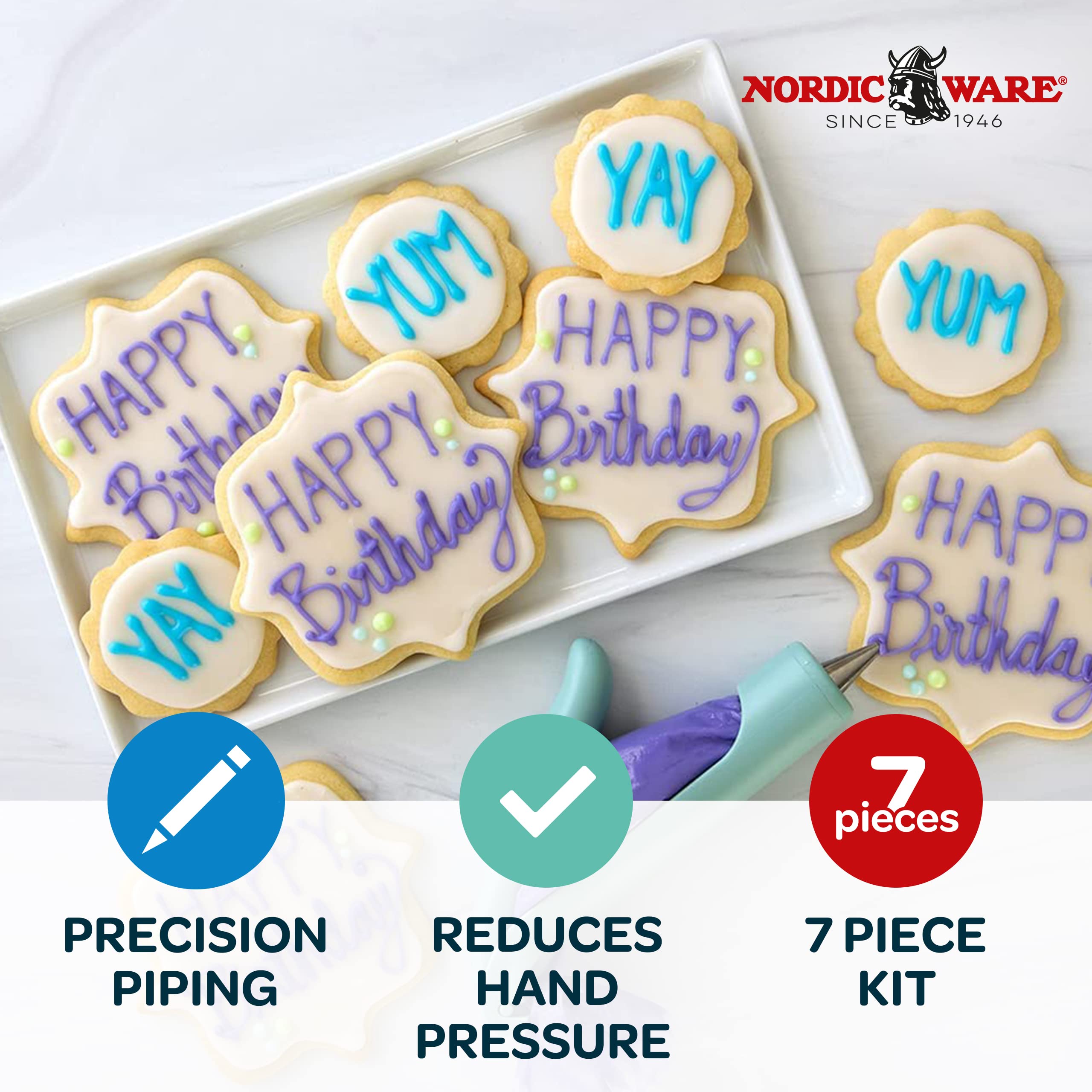 Nordic Ware 02110 E-Z dekoracyjny długopis plastikowy lukier narzędzie, precyzyjna kontrola, akcesoria do pieczenia premium do ciast, szklanka morska, mięta