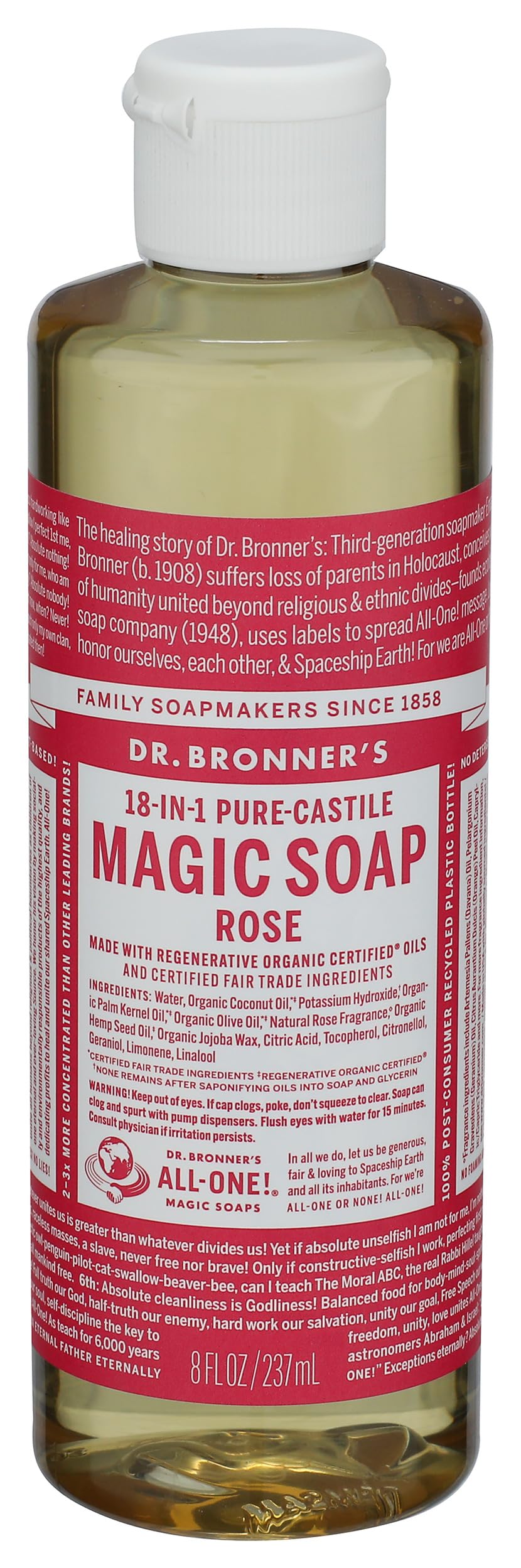 Dr. Bronner's Bio 18-w-1 Konopia i Róża Pure Castile Mydło w płynie, 237 ml