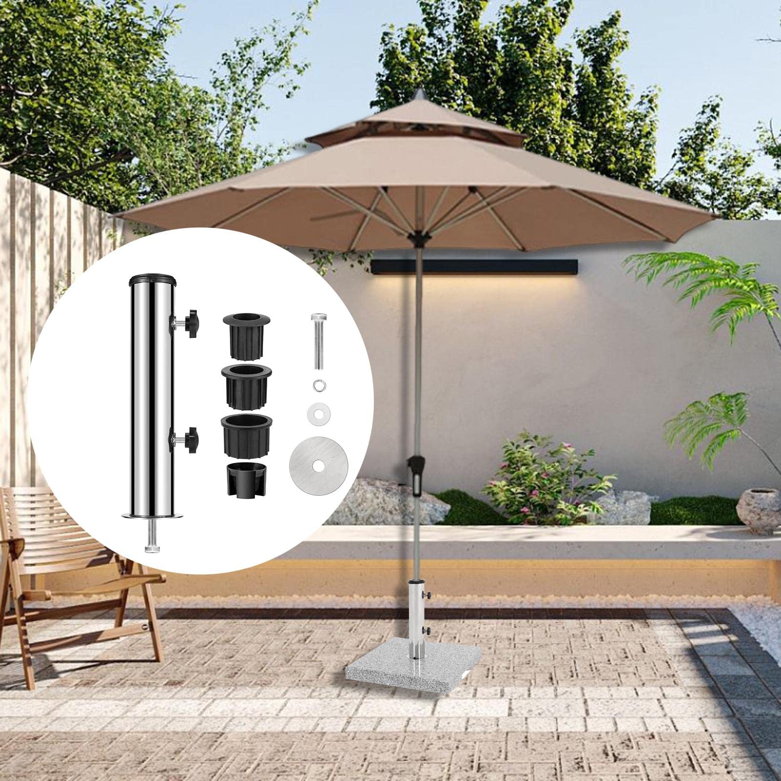 Perfk Support de Base Tube en Acier Inoxydable Pour Parapluie - Porte Terrasse Pour Jardin à, Monotrou Fixe