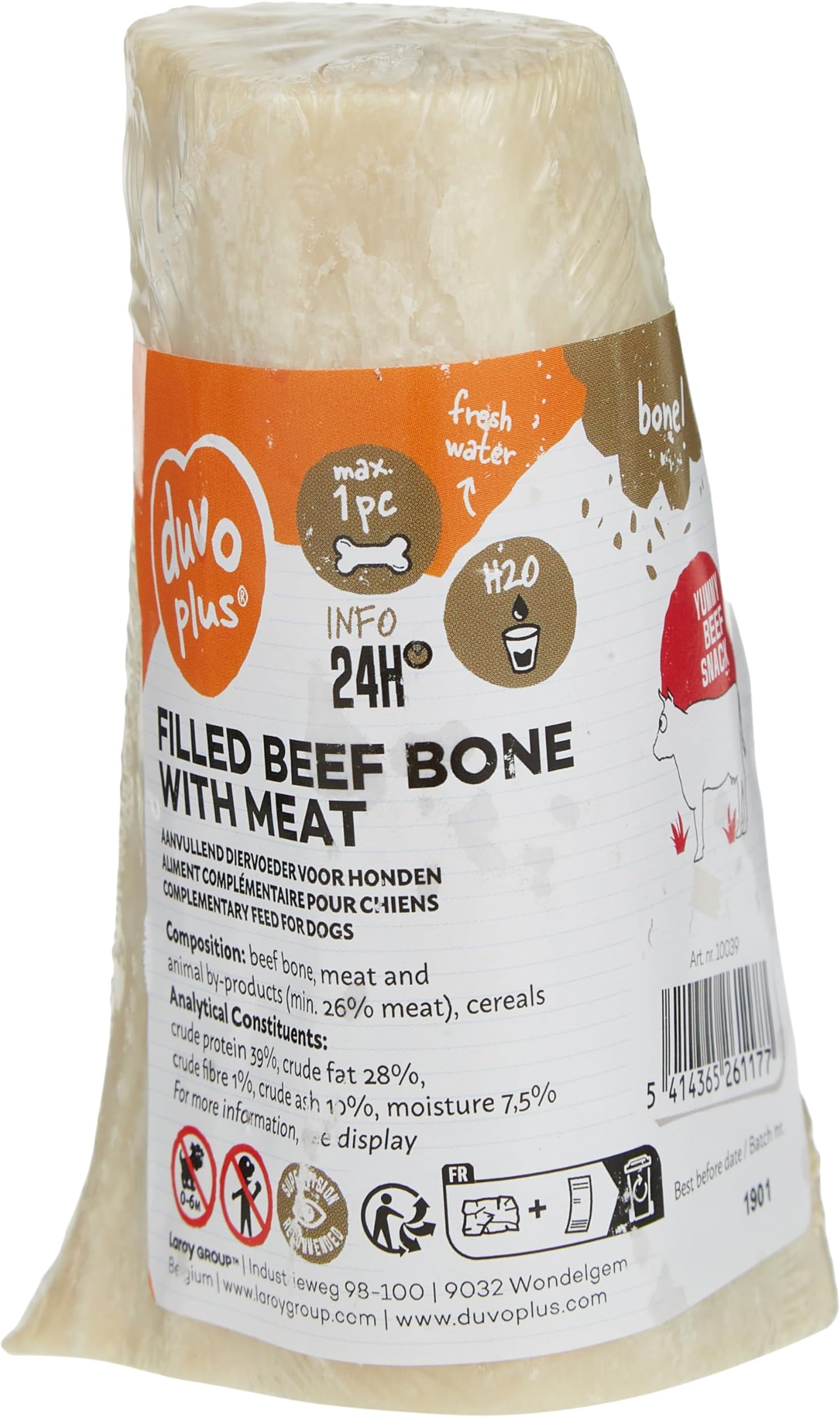 duvoplus Duvo Plus Beef Bone Filled With Beef Meat Delicious Dog Chew Snack, White/Brown