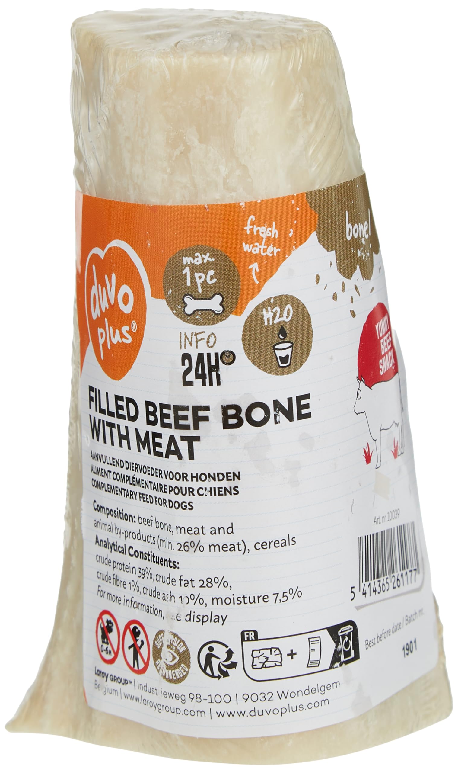 Duvo Plus Beef Bone Filled With Beef Meat Delicious Dog Chew Snack, White/Brown