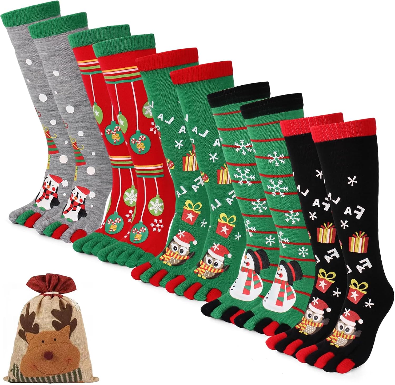 WANZHIHUI 5 Pairs Christmas Socks Bulk Women Unisex Toe