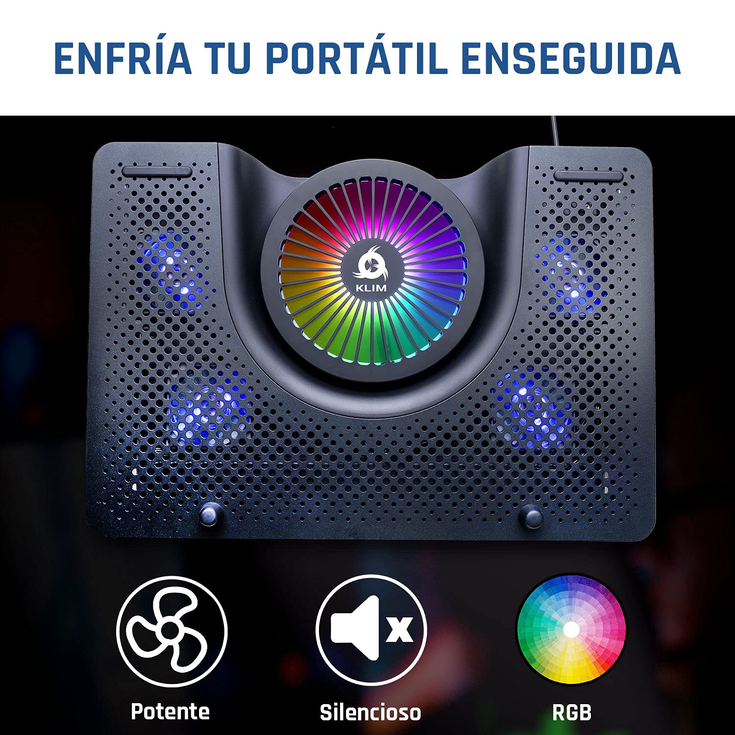 KLIM Nova - Base Refrigeradora Portatil RGB - 11" a 17" - Estable y silenciosa - Panel de Metal - Refrigerador Portátil Gaming Compatible con Mac y PS4 PS5 - Nueva Versión