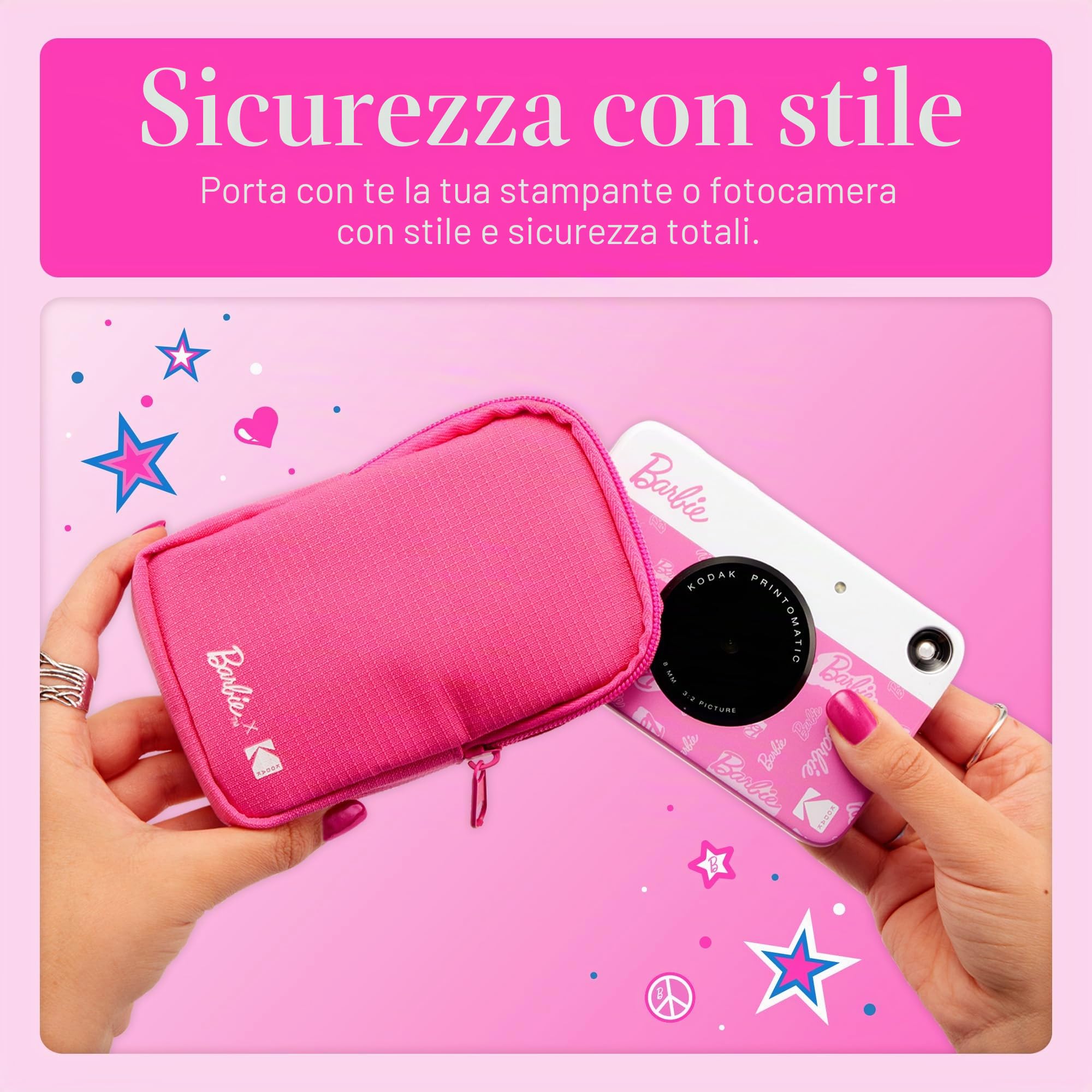 KODAK Barbie Step Slim Stampante Portatile e Wireless per Foto Istantanee (Stile Iconico), Custodia Delue per Fotocamera Barbie, Album Fotografico Barbie, Carta Zink (20 Fogli)