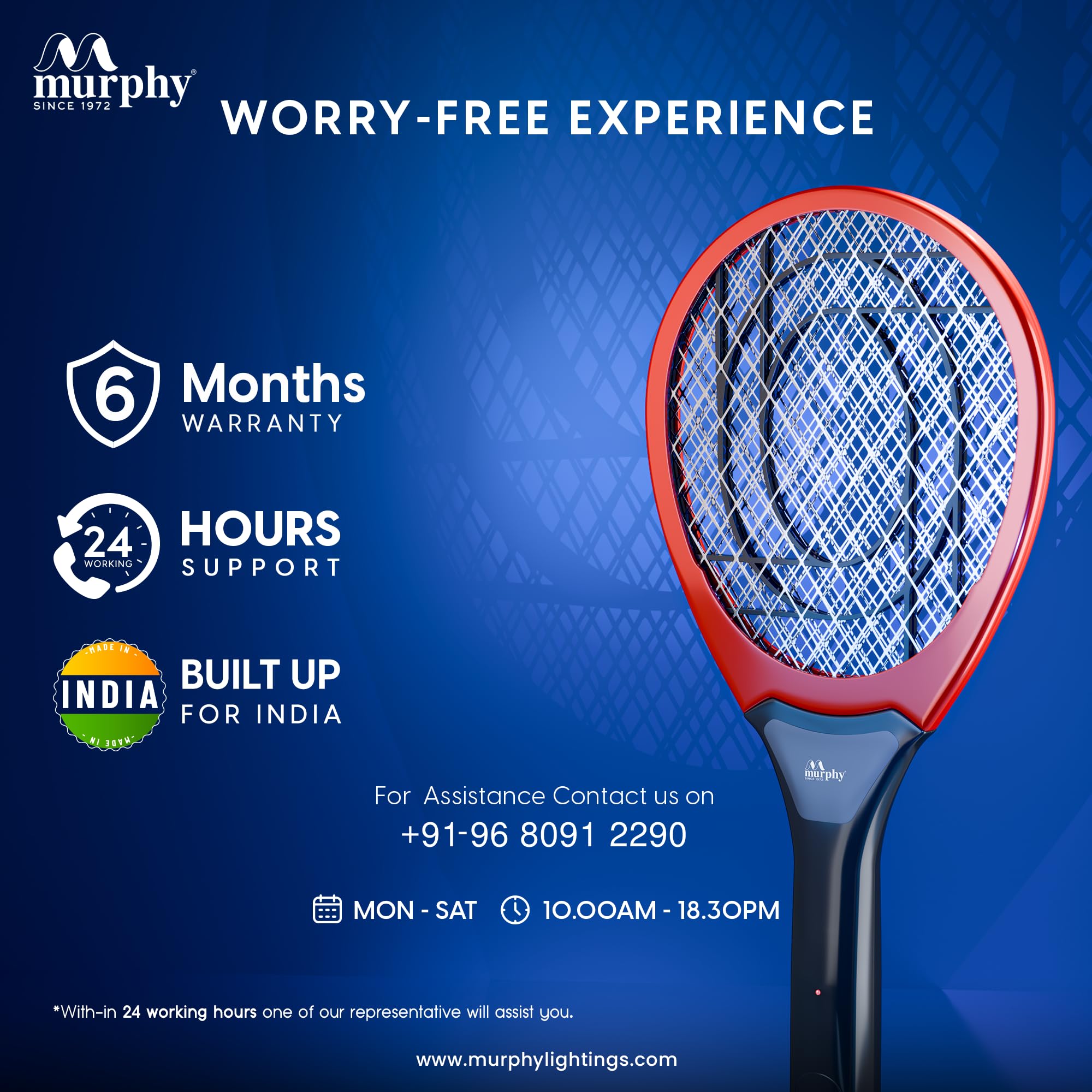 Murphy PowerZap Mosquito Killer Bat | Fast-Charge Rechargeable Electric Racket with LED Light | Instant Kill, Long Battery, 6-Month Warranty | Made in India 4