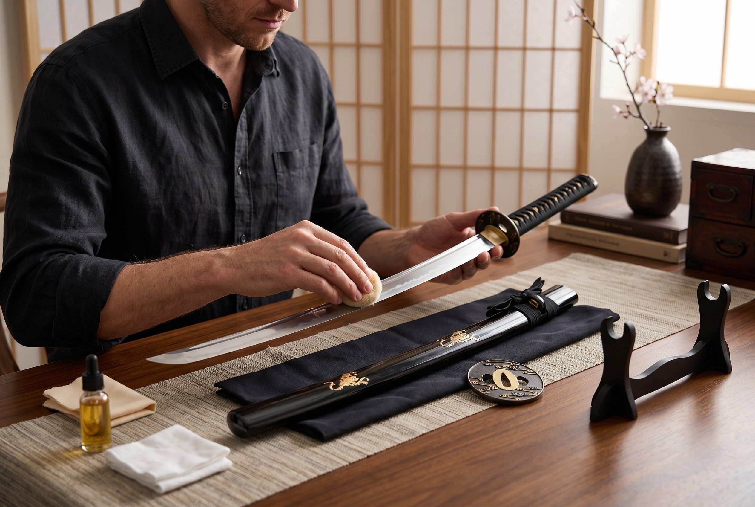 Katana Scorpio Schwert scharf echt zum Training Metall Dazu der Ständer Stahl 1060 Samurai 100% Handarbeit nur für Erwachsene - 18 Jahre erforderlich 7KM4-410