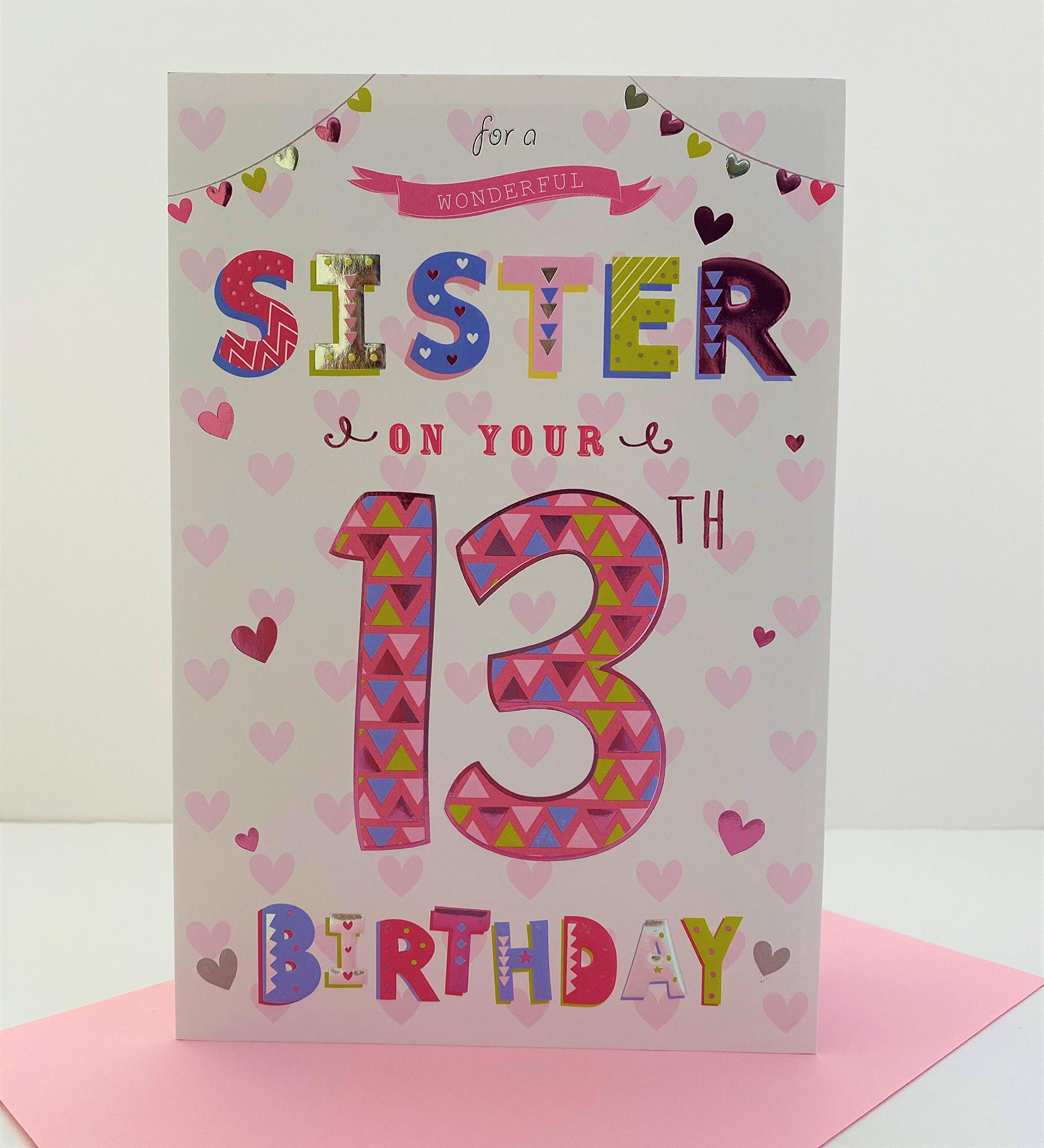 For A Special Sister Happy 13th Birthday Card - pink Balloons