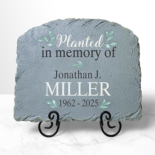 Miniatura 3 de Let's Make Memories Piedra conmemorativa de jardín personalizada, marcador de jardín de simpatía, resina, condolencias personalizadas, 9.5 pulgadas