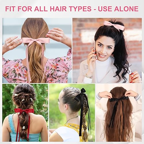Miniatura 5 de 8 lazos para el cabello de satén sedoso con borla para mujeres, pinzas para el pelo con lazo de borla para soporte de cola de caballo. Lazo de pelo
