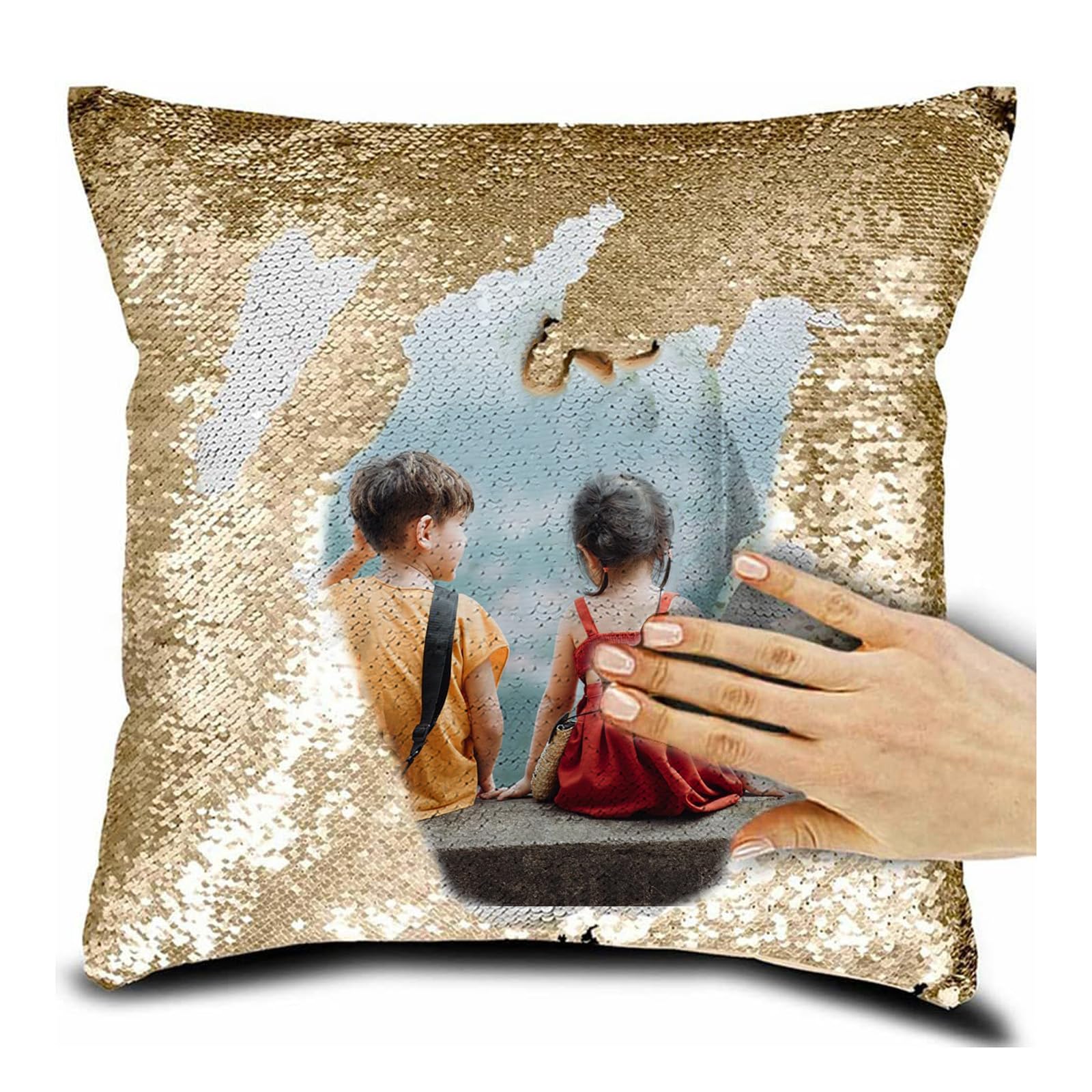 Personalized Magic Reversible Glitter Pillow Cover,Custom DIY Photo Design with Any Image or Text Sequin Pillow Case, Lovers & Family Pictures, Unique Gift, 40x40cm Cushion Case For Dad