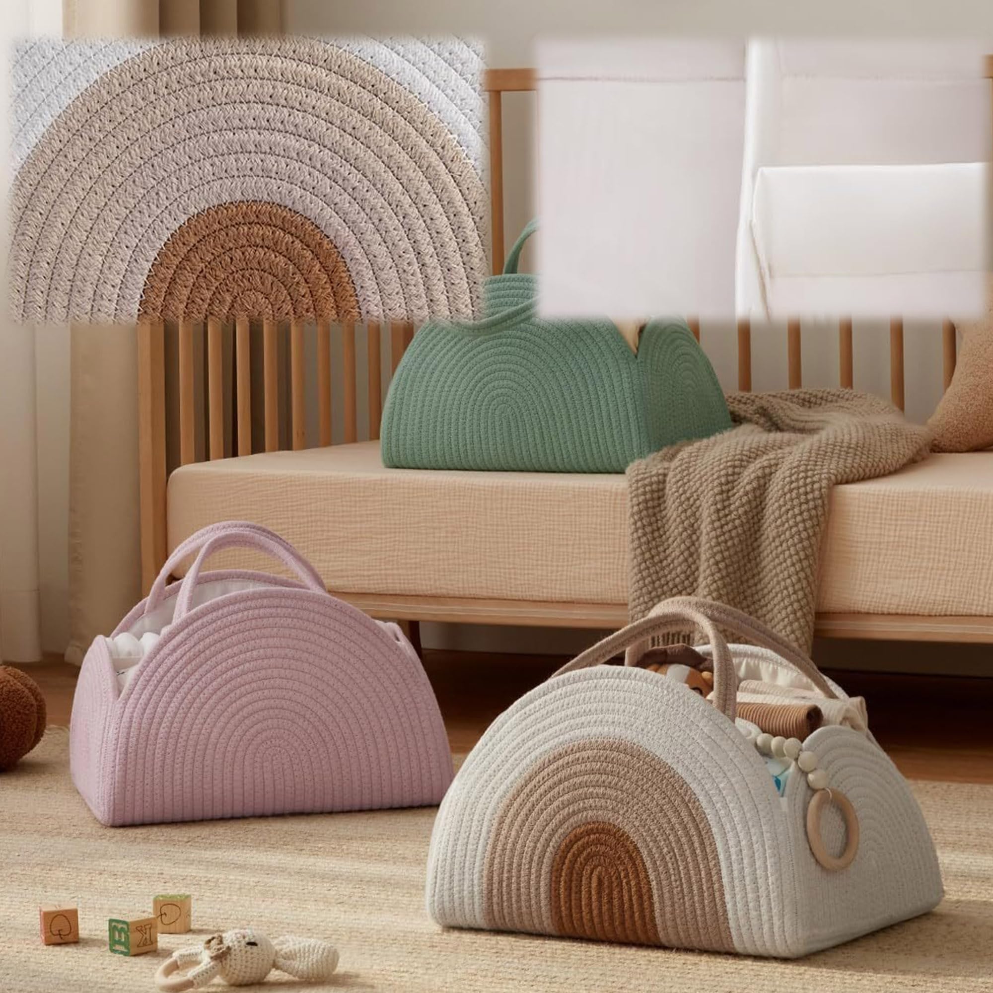 YUEMING Cestino Porta Pannolini, Organizer Fasciatoio per Neonati, Cesto Prodotti Neonato con Divisorio, Cestino Porta Pannolini Fasciatoio, Baby Pannolino Caddy Organizer (Bianco)