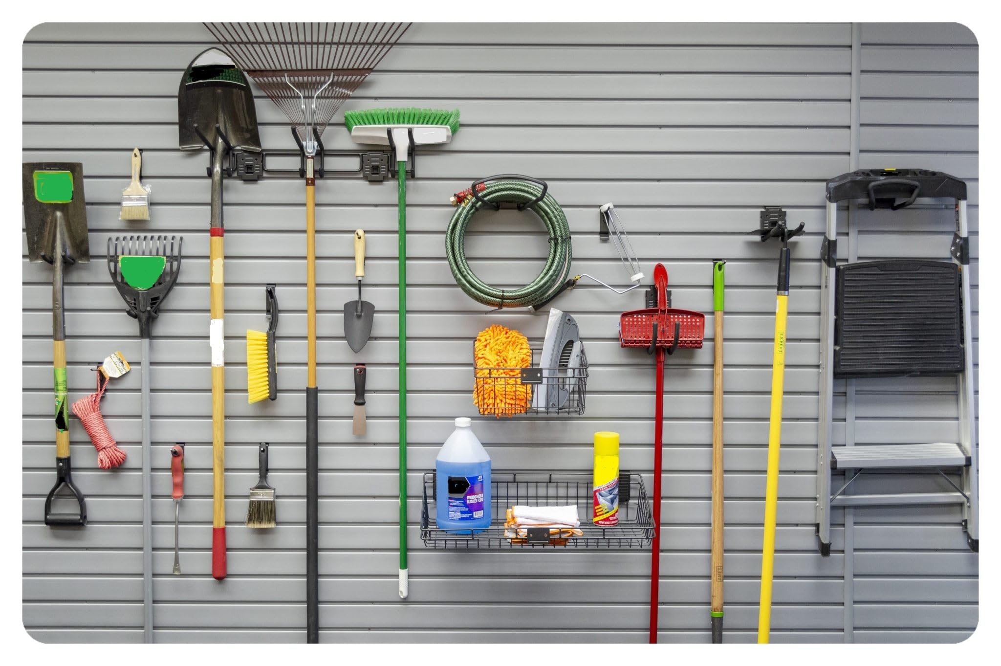 HandiWall Basic Accessory Kit with Locking Brackets for Garage Slatwall Panel Organization