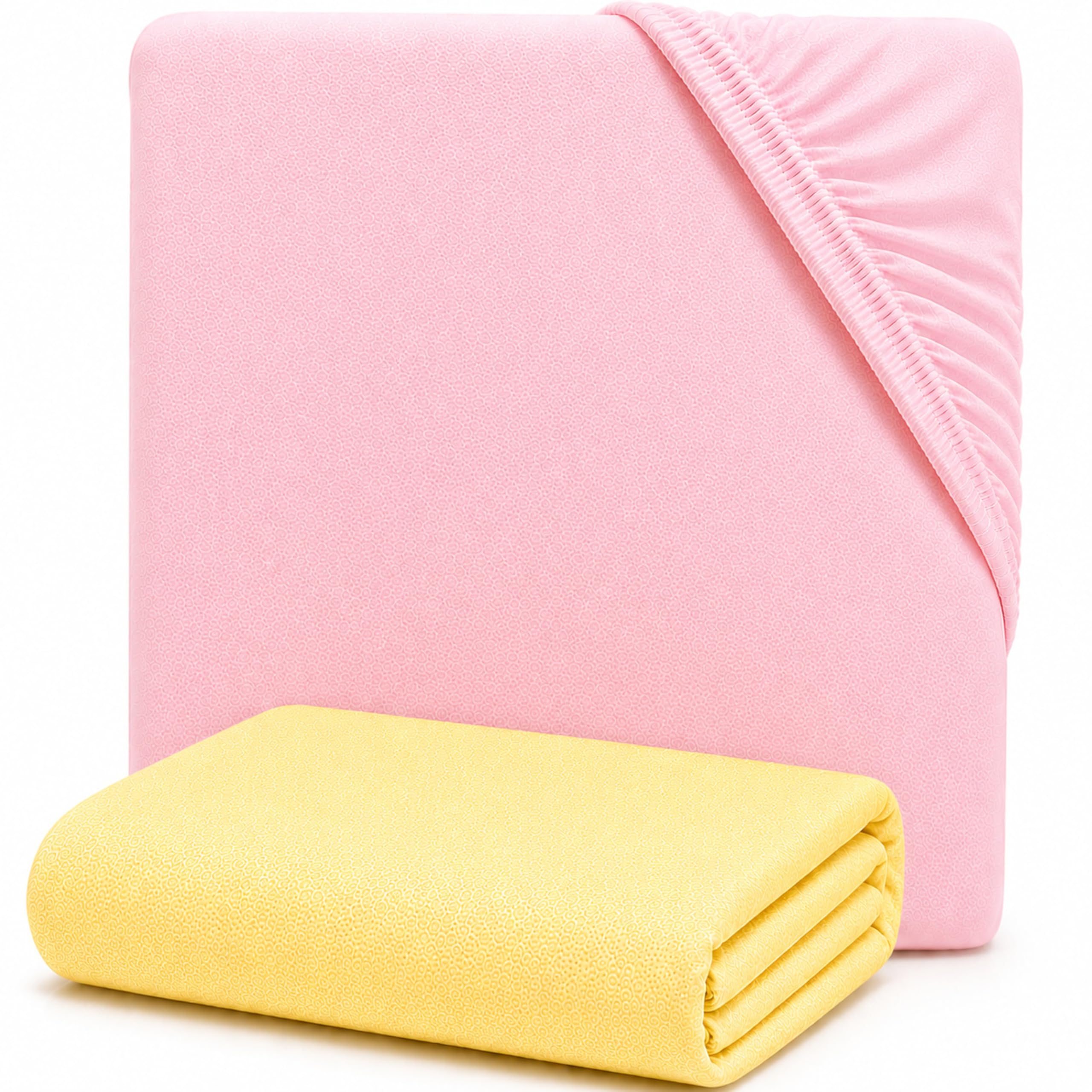 Dudu N Girlie Jersey Cotton Fitted Cot Sheets, 60x120cm, Pink & Yellow