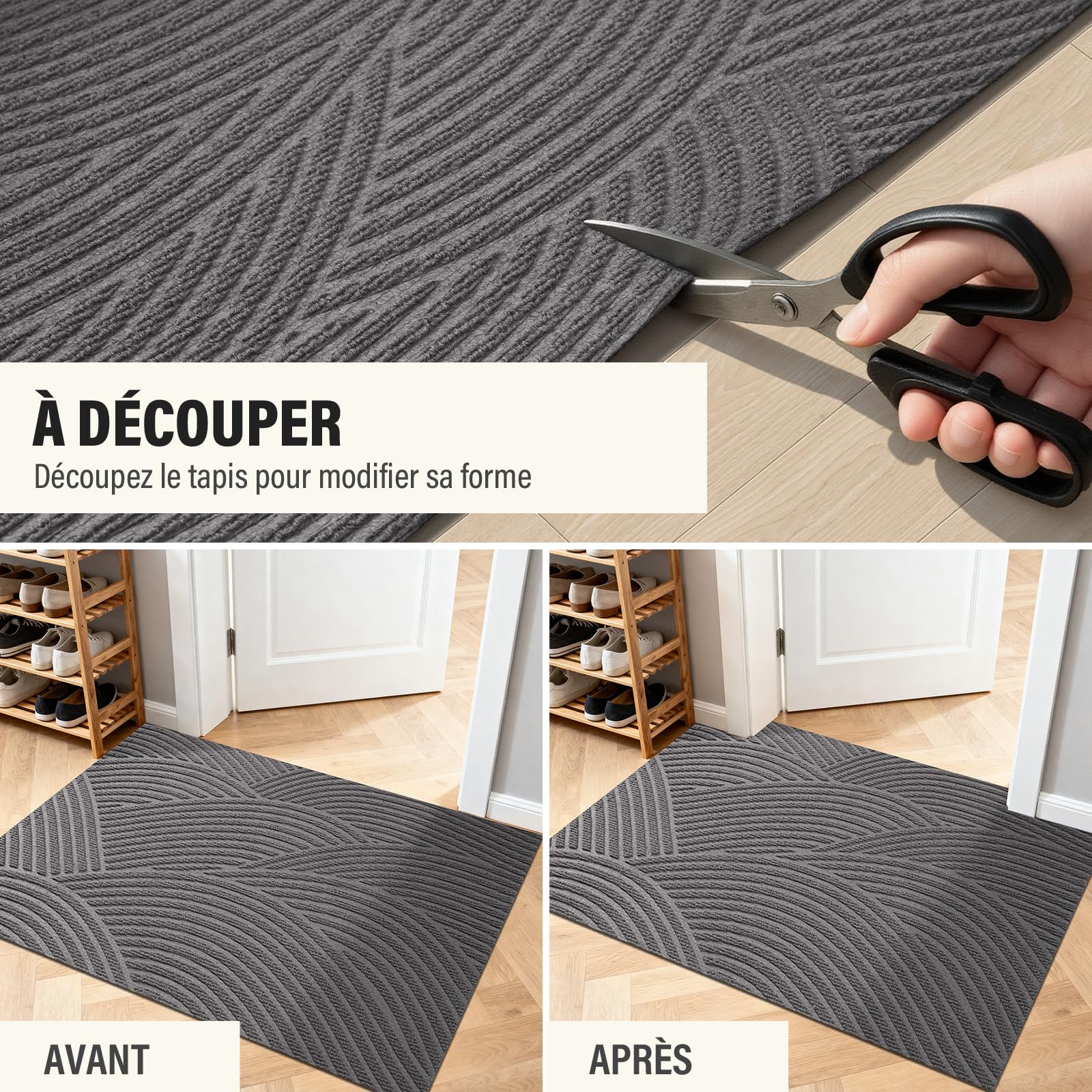 Tapis Entree Interieur Extérieur, Attrape-Poussière, 80x120cm-Gris
