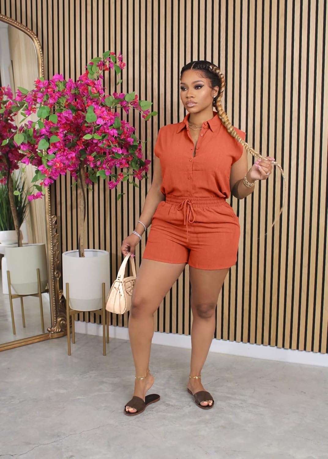 ThusFar Women 2 Piece Shorts Sets Button Down Cap Sleeve Drawstring Resort Wear Outfits Summer Matching Sets Tracksuits - Image 2