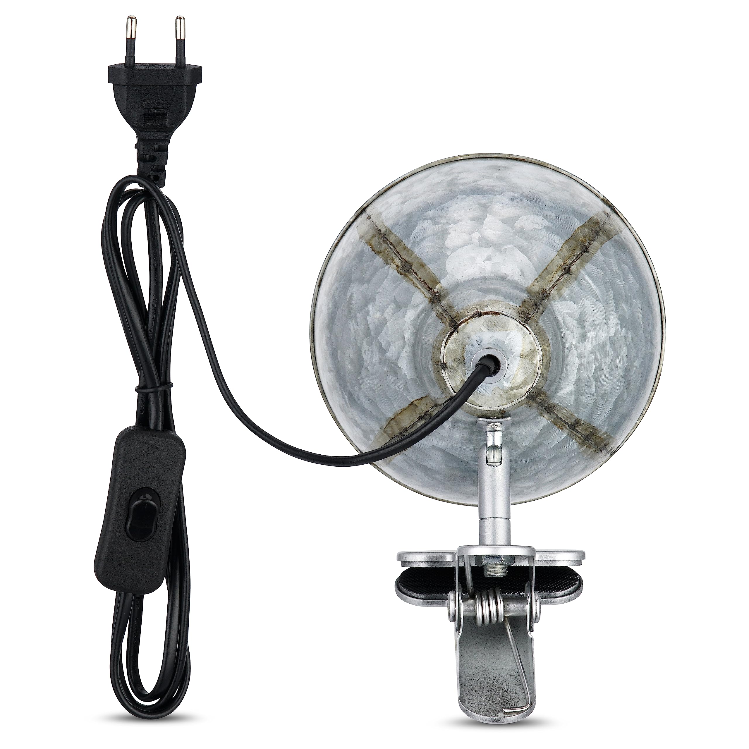 REV – Lampe à pince au look rétro tendance avec douille E27 couleur zinc – Lampe de lecture pour lit IP20 orientable avec abat-jour en métal