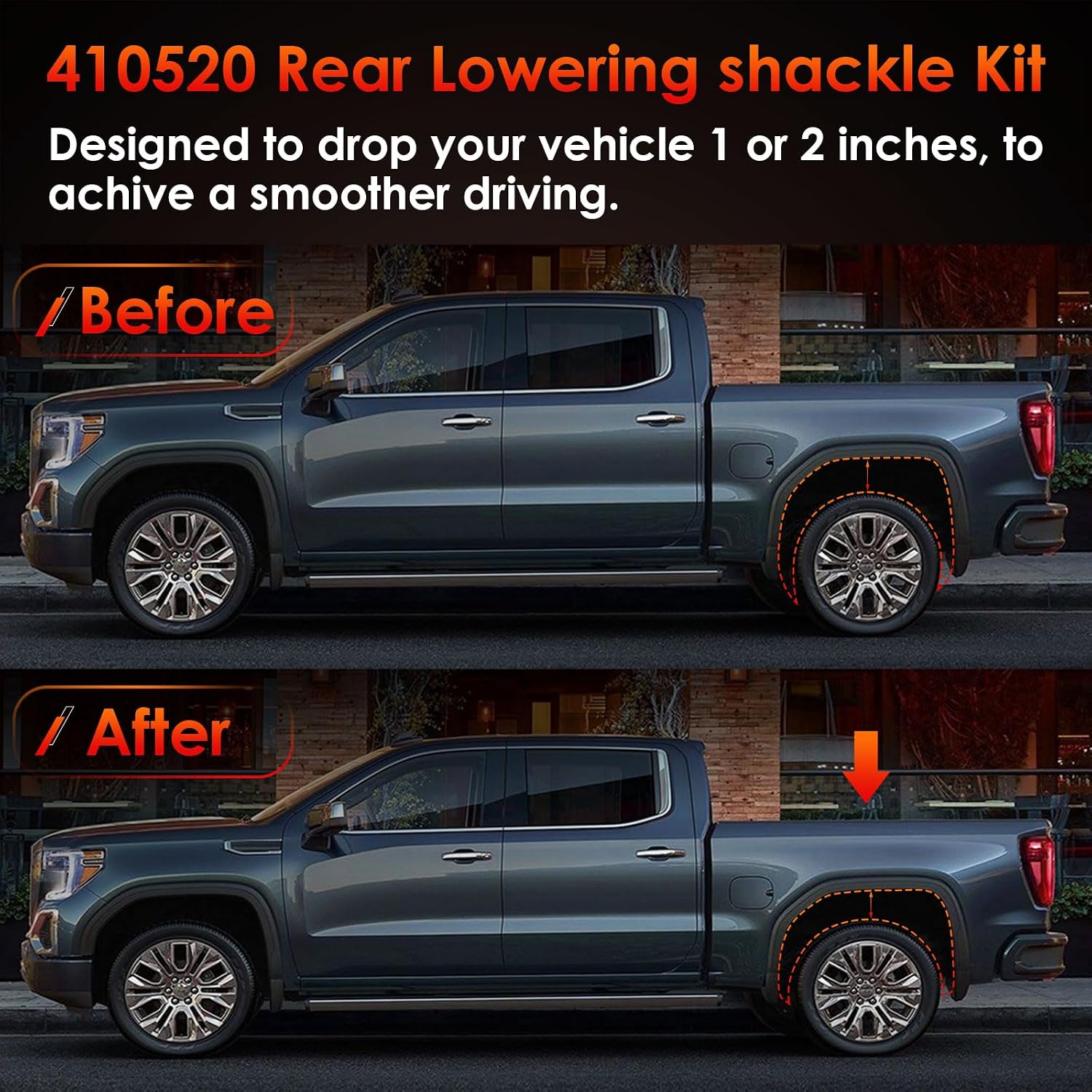 Lowering Shackle Kit, 2" Rear Drop, Fits Silverado 1500 1999-2019, For Chevy & GMC Silverado Sierra 1500, 1988-1998 C1500/C2500 & More, Suspension Leaf Spring Kits, Replace# 410520