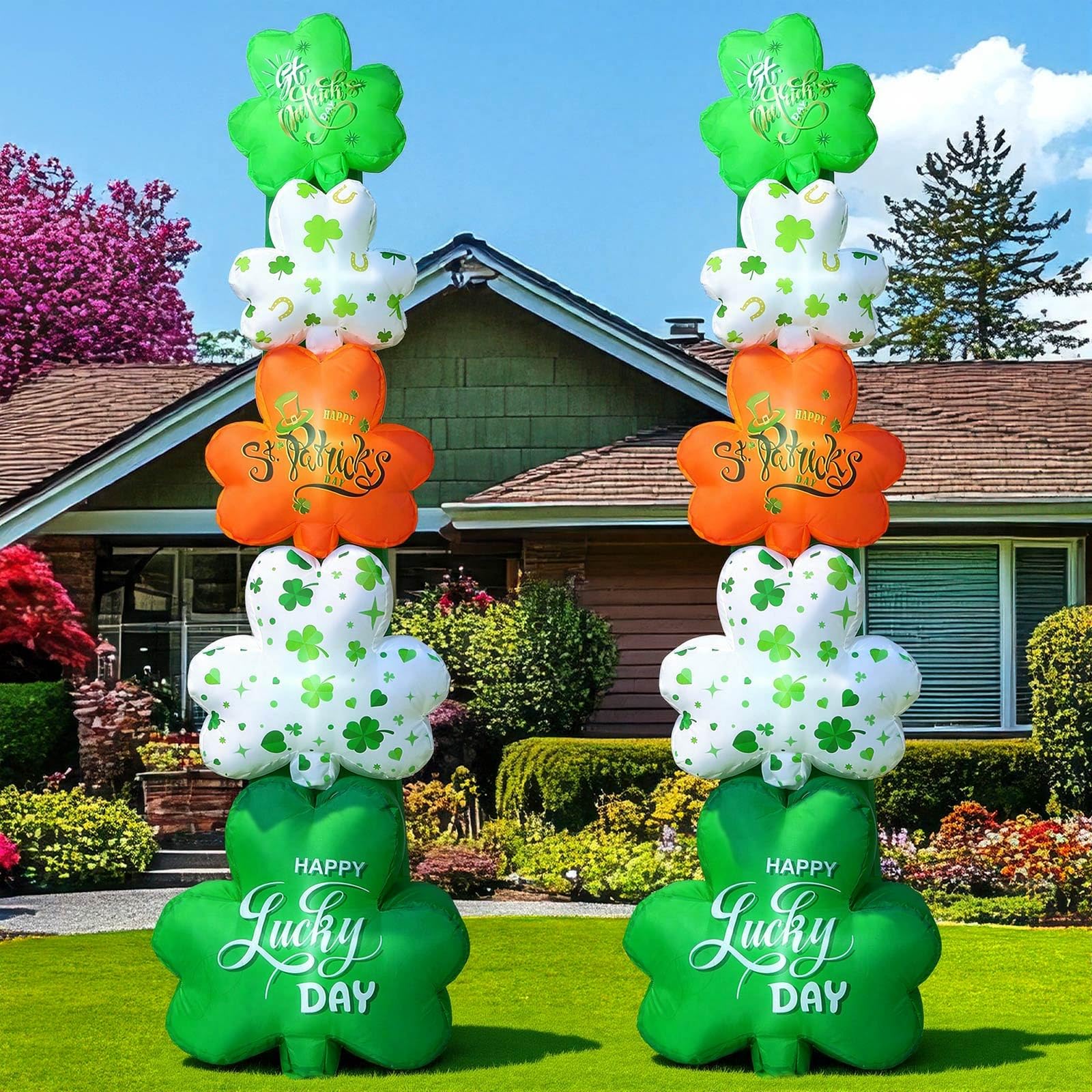 Trèfle gonflable géant avec lumières LED intégrées pour illuminer votre jardin à la Saint-Patrick