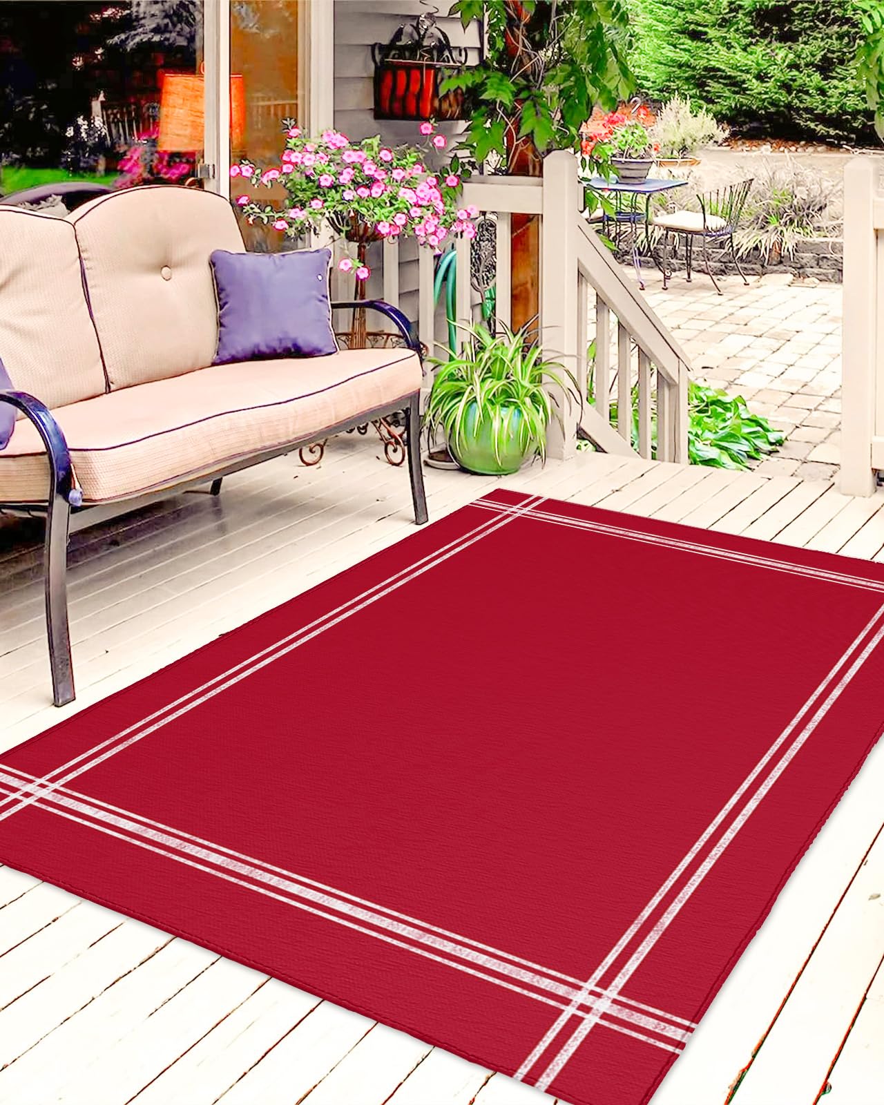 Pure Red Outdoor Rug for Patio/Deck/Porch, Non-Slip Large Area Rug 4 x 6 Ft, Simple Solid Color Indoor Outdoor Rugs Washable Area Rugs, Reversible