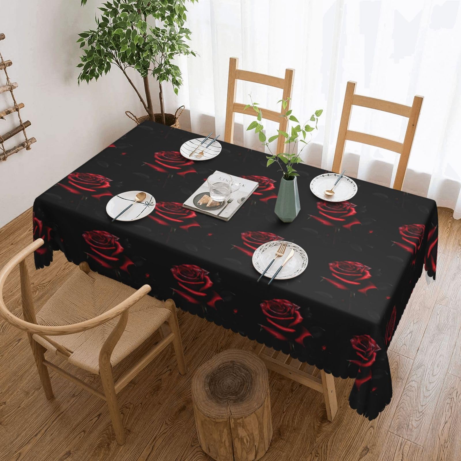 Nappe rectangulaire en dentelle rouge lavable et nappe épaisse durable de 137x183cm