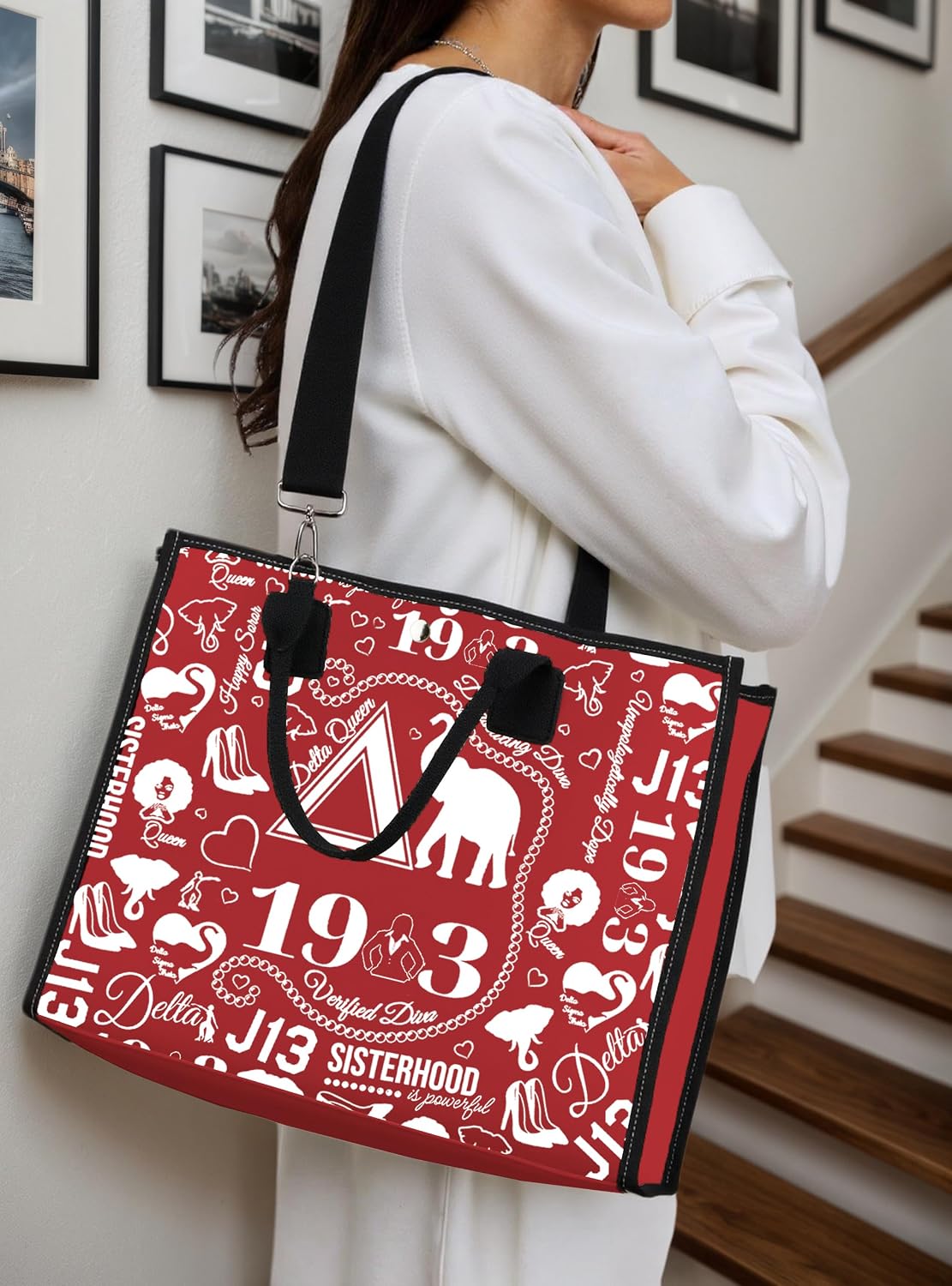 TSOTMO Sisterhood Inspired Tote Bag Sorority Sister Black Greek Paraphernalia Shoulder Bag Gift for Women