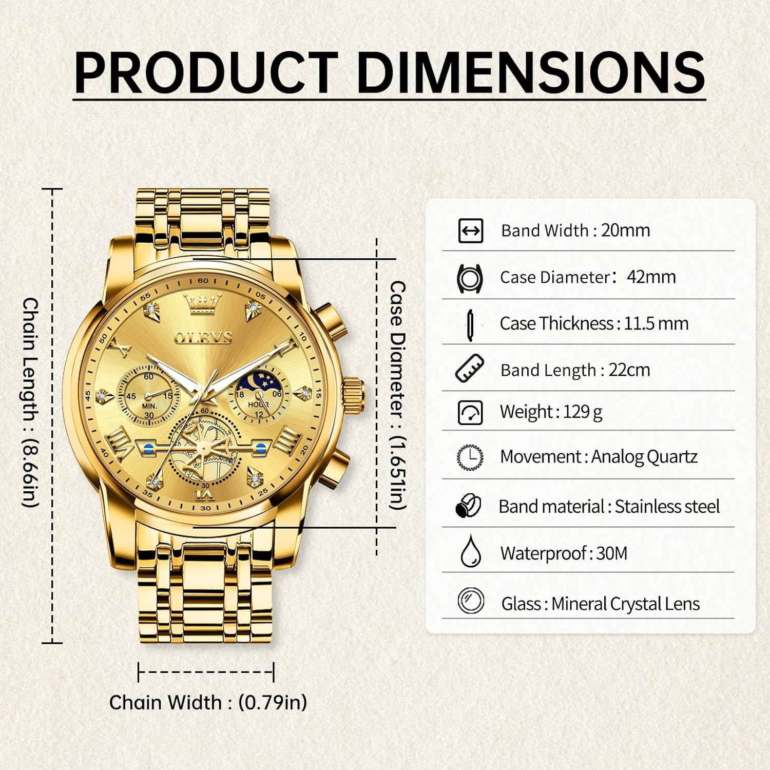 OLEVS Watches for Men Dress Watch Chronograph Luxury Stainless Steel Big Face Men Watches Multi-Function Easy to Read Diamond Roman Numerals Business Wristwatch Reloj para Hombre - Image 6