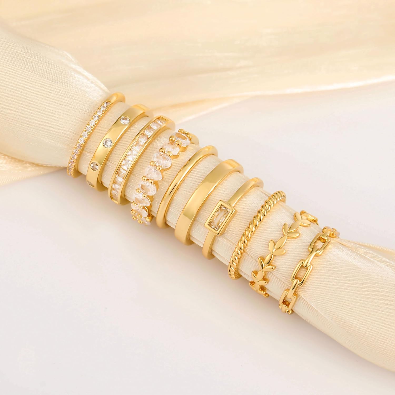 RLMOON 8-12PCS 14K Gold Ring Set for Women Non Tarnish Dainty Silver Rose Gold Thumb Stackable Stacking Rings Heart CZ Pinky Rings Plain Band Size 4-12 - Image 6