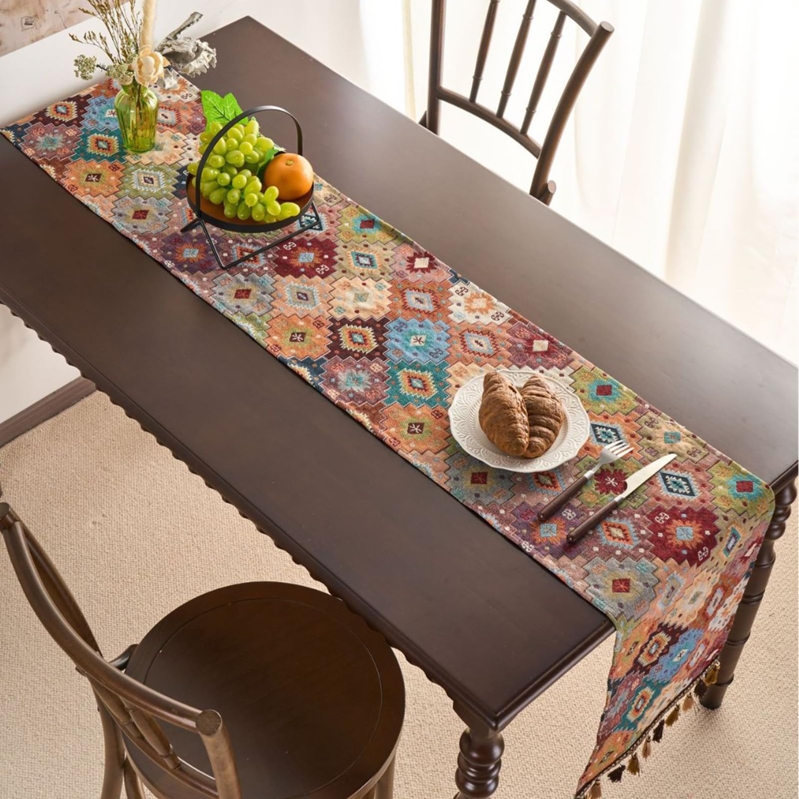 Tischläufer Boho Vintage, Tischläufer Wohnzimmer 33x220 cm, Jacquard mit Geometrische Muster