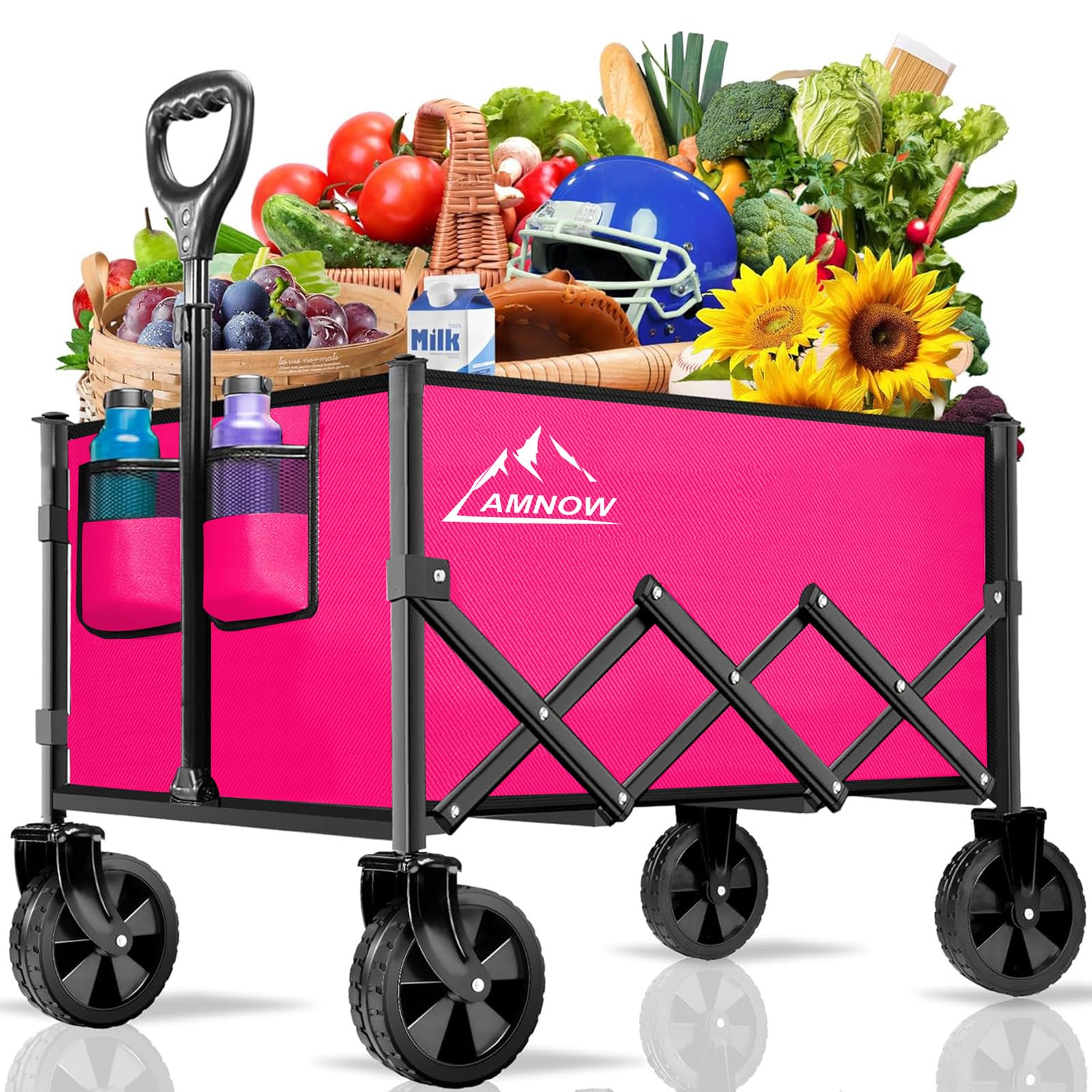 Photo 1 of Collapsible Folding Wagon Cart, 350LBS Utility Large Capacity Cart Foldable Wagon with All Terrain Wheels, Grocery Wagons Carts for Garden Shopping Sports Camping, Rose