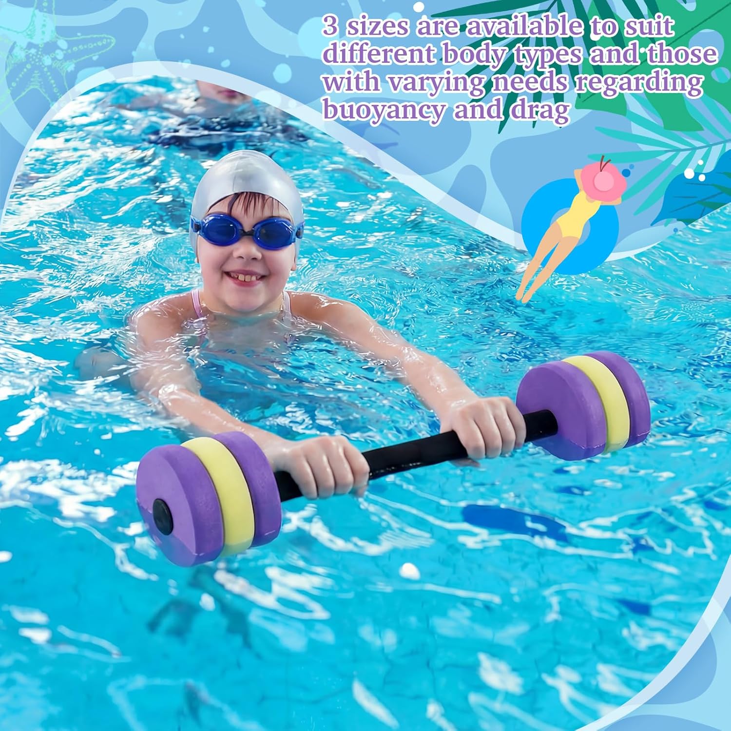 Soulchen 3 Pcs Long Aquatic Exercise Dumbbells Swim Barbells 25'' 29'' 33'' Foam Water Weight Dumbbell Pool Barbells with High Density EVA Foam for Swim Water Aerobics Fitness Loss