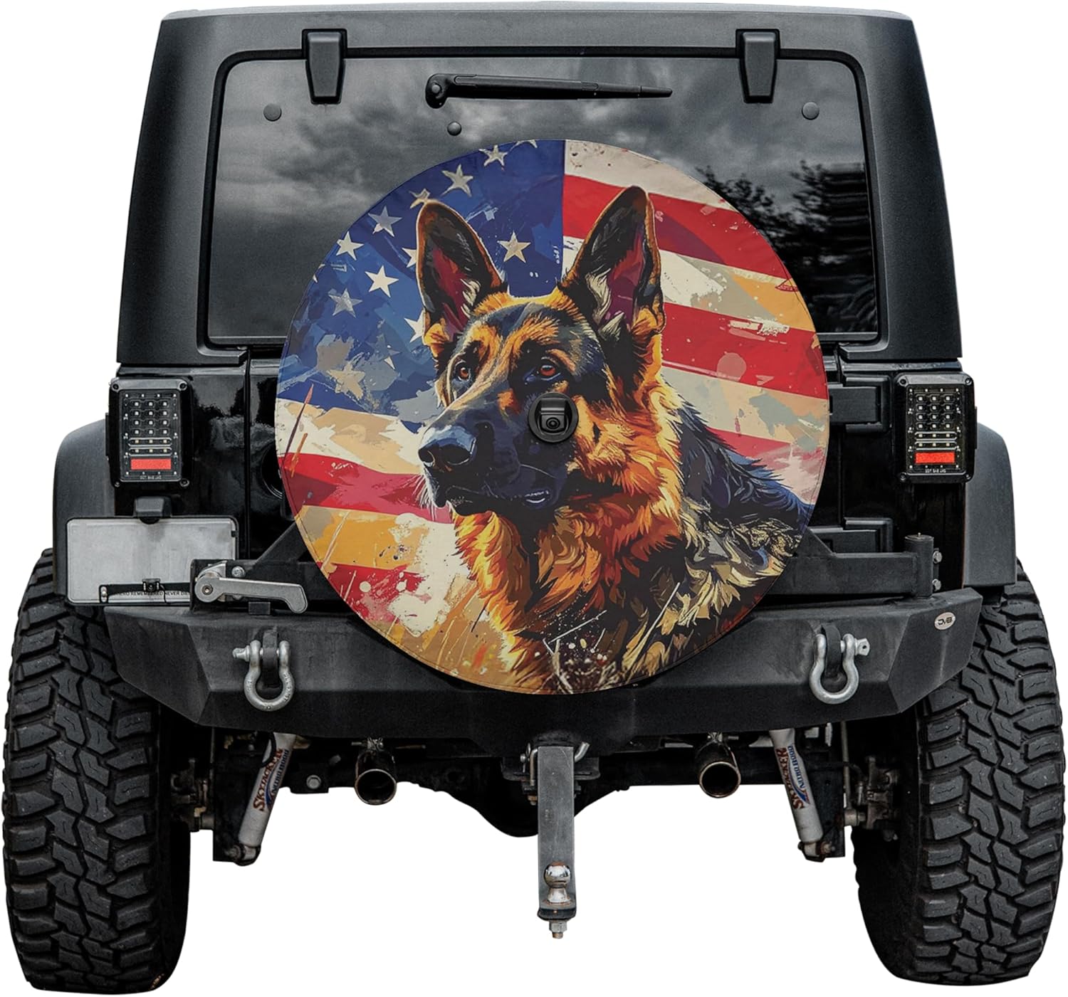 VanLich Shop German Shepherd Dog America Flag Spare Tire Cover with/Without Backup Camera Hole – Patriotic USA Dog Wheel Cover