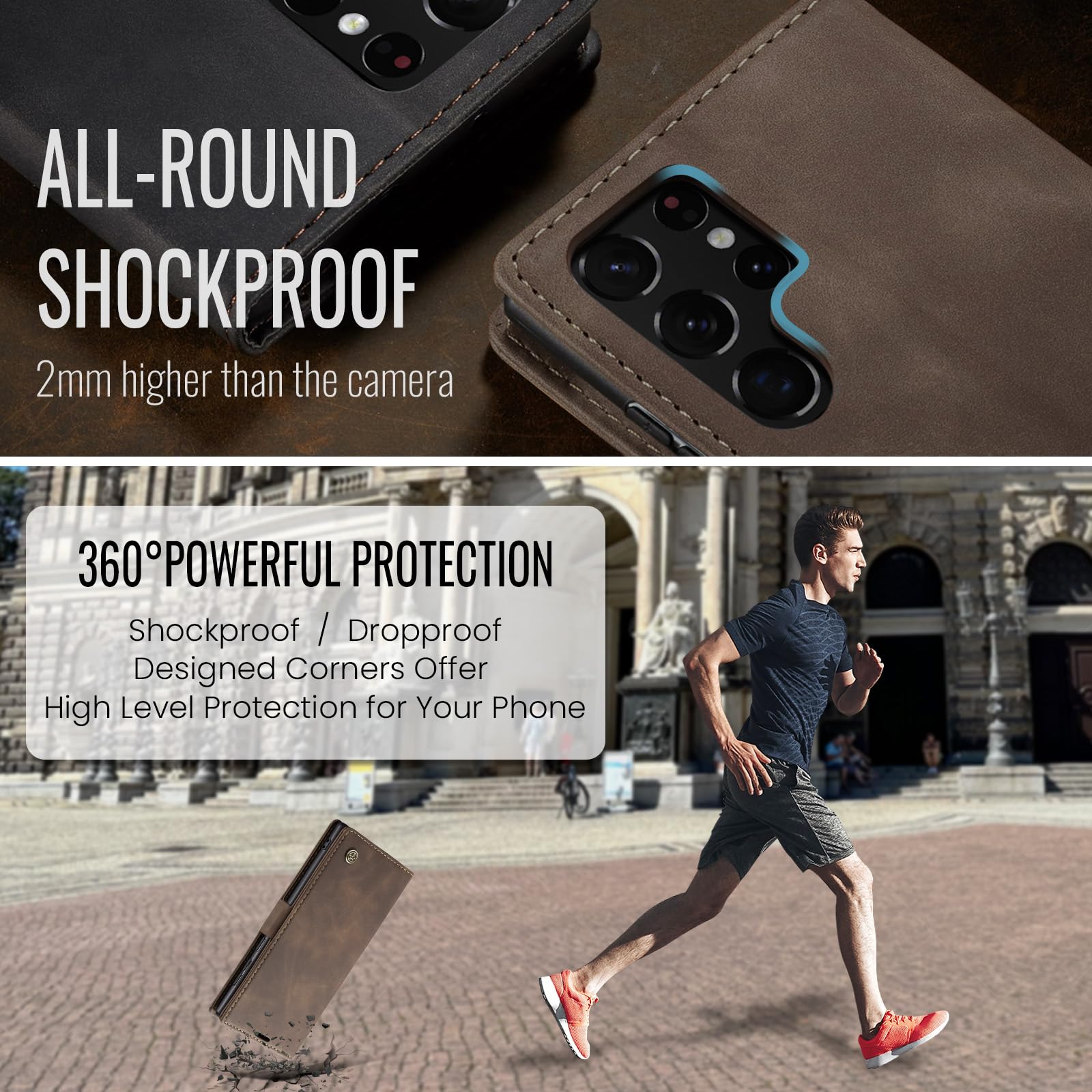 Azororo Cover per Samsung Galaxy S22 Ultra 5G, Premium PU Pelle Custodia, Magnetica Carta Fessura Portafoglio Case, Flip Cavalletto Custodia per Samsung Galaxy S22 Ultra - Caffè