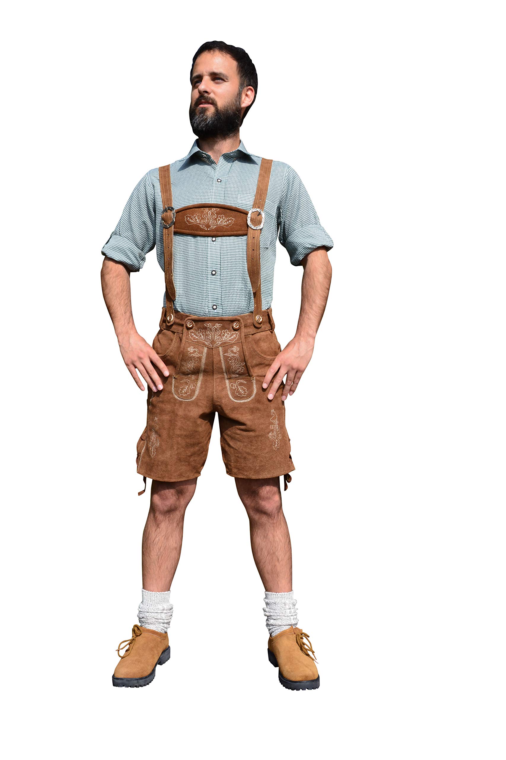 Herren Trachten Set A 5-teilig * kurze * Trachten Lederhose HELLBRAUN 46-60 Trachtenhemd Trachtenschuhe Trachtenstrümpfe Oktoberfest
